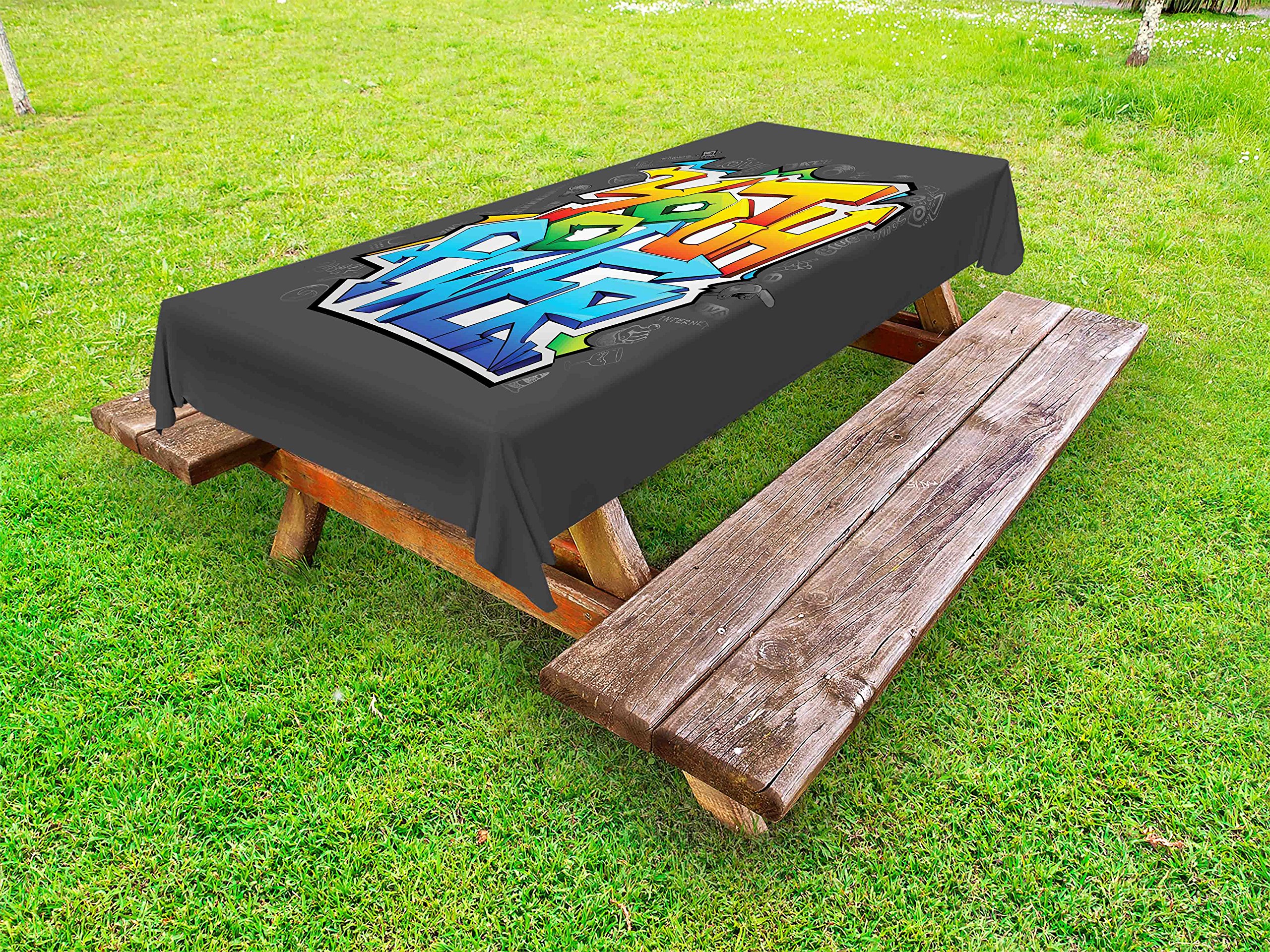 Ambesonne Graffiti Art Youth Outdoor Tablecloth - Washable Picnic Table Cover 58x120 Inches, Abstract Grey Multicolor Design for Parties, BBQs & Camping