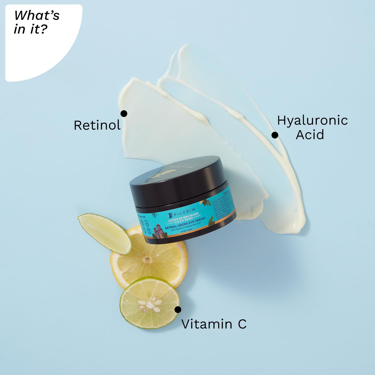 Pilgrim Korean Retinol Under Eye Cream for Dark Circles, Puffiness & Fine Lines - Vitamin C & Hyaluronic Acid Eye Treatment for Women & Men | 30g | Reduce Wrinkles & Brighten Under Eyes | Day & Night Skincare Routine