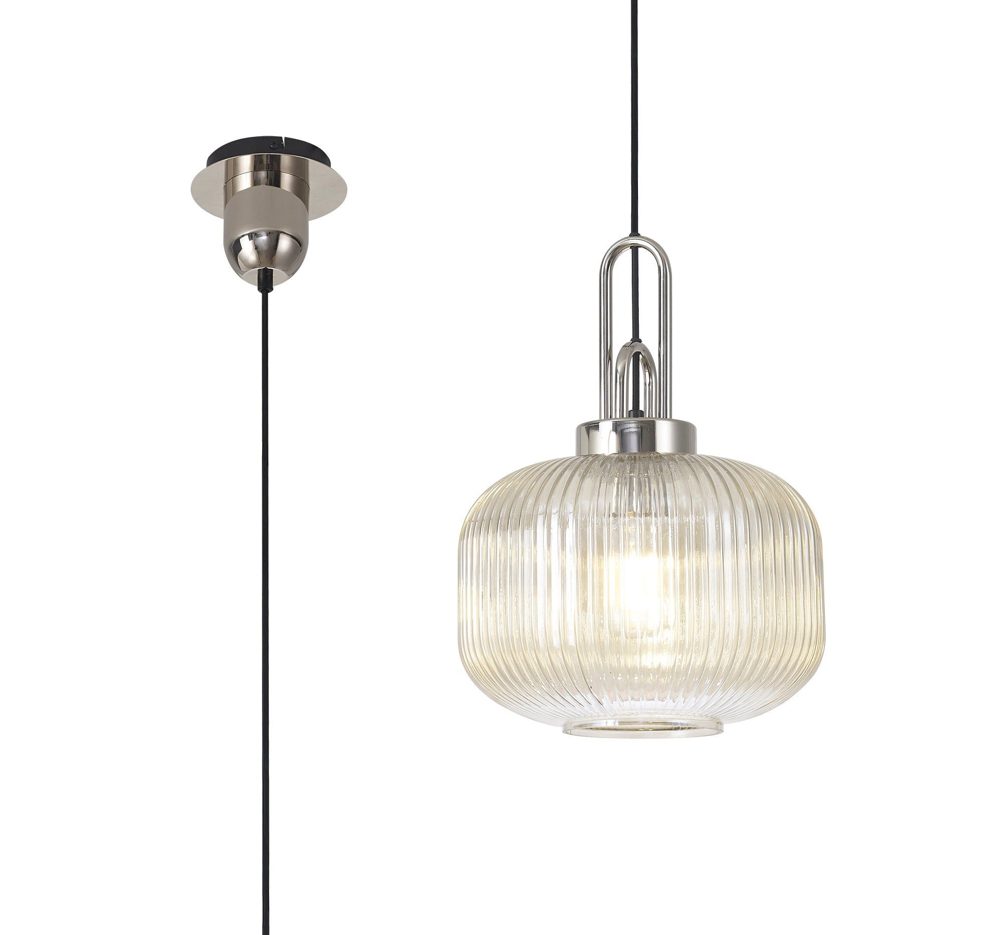 Stylish Cadiz 1-Light Pendant Light with 30cm Pumpkin-Shaped Ribbed Glass Shade - E27 Socket, IP20 Rated, Multiple Color Options - Perfect for Kitchen Island, Dining Room, or Entryway Lighting