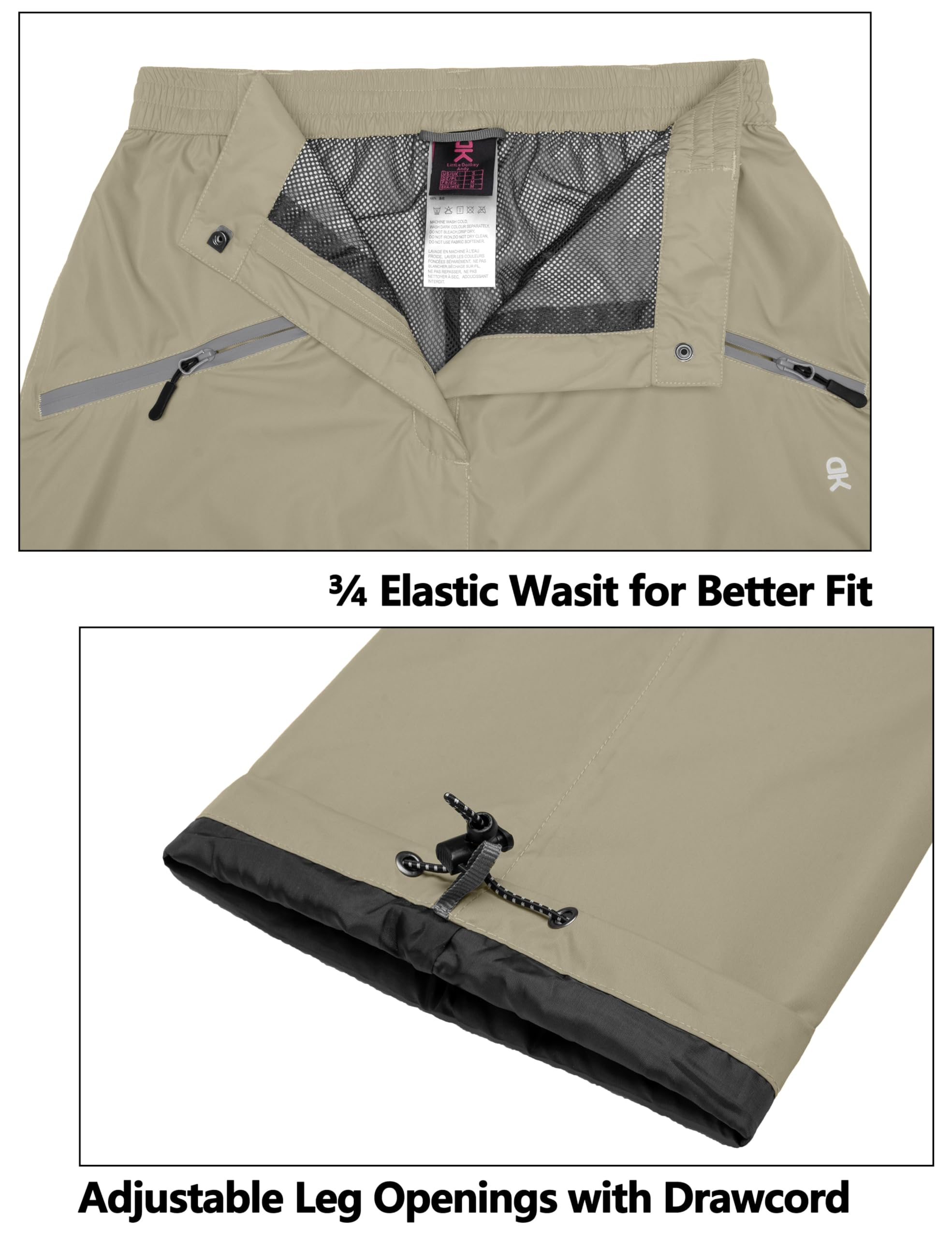 Little Donkey Andy Women's Lightweight Waterproof Rain Pants - Breathable Hiking Pants for Outdoor Activities, Fishing & Camping - Perfect for Rainy Day Adventures & Outdoor Sports