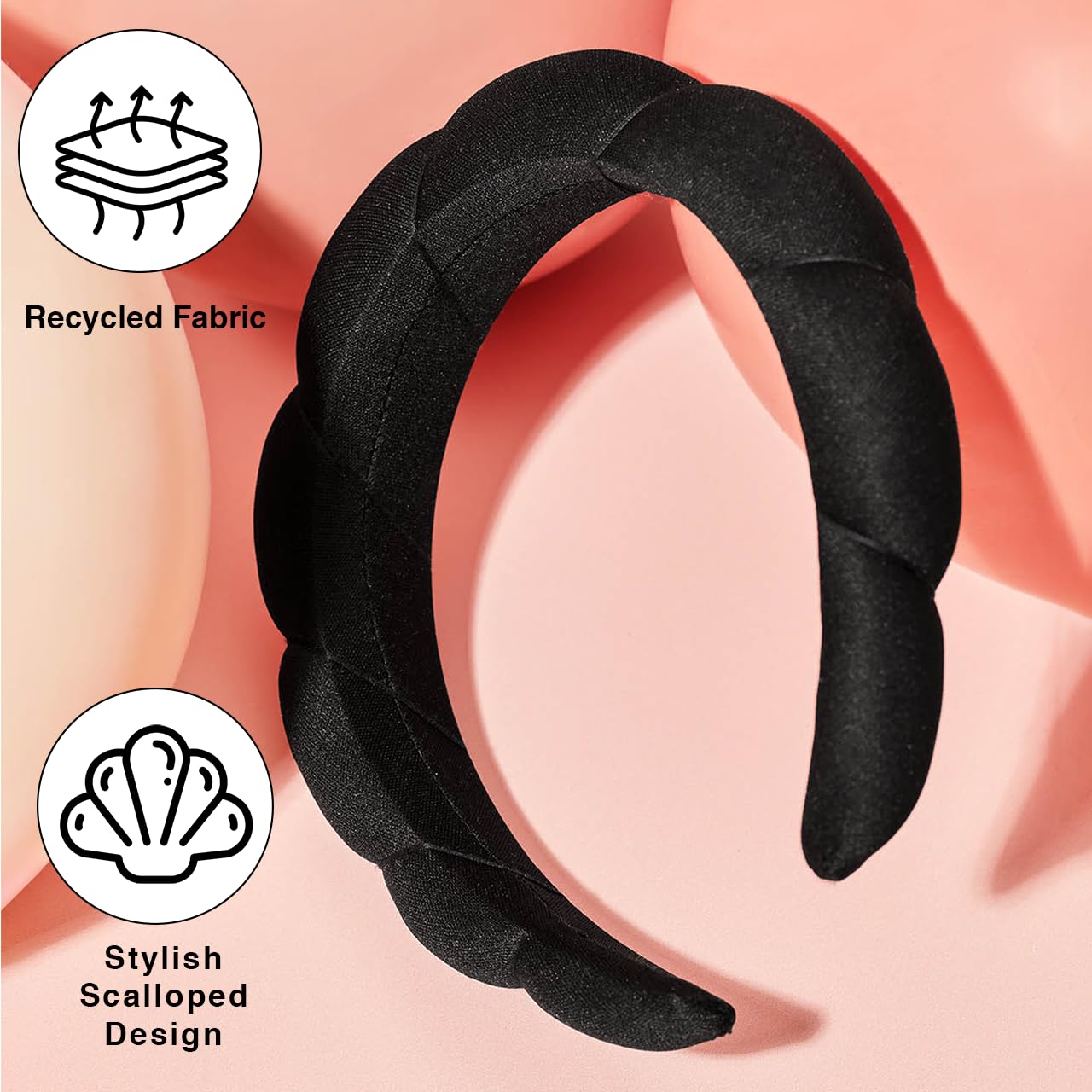 Kitsch Puffy Headband for Women & Girls - Soft Recycled Fabric Hair Accessory for Face Washing, Skincare & Self Care (Black, 1Pc) - Perfect for Spa Days, Makeup Routine & Relaxation at Home