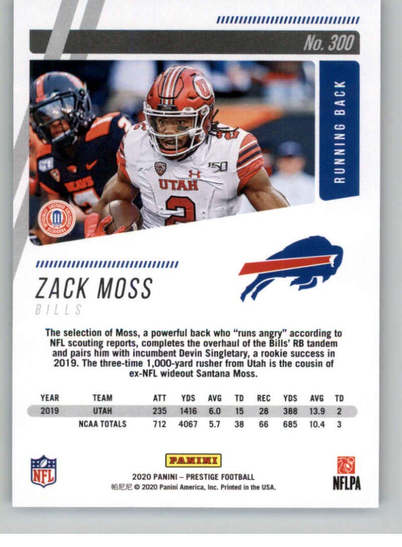 2020 Panini Prestige #300 Zack Moss Rookie Card - Buffalo Bills NFL Football Trading Card - Perfect for Collectors, Fans & Sports Memorabilia Enthusiasts