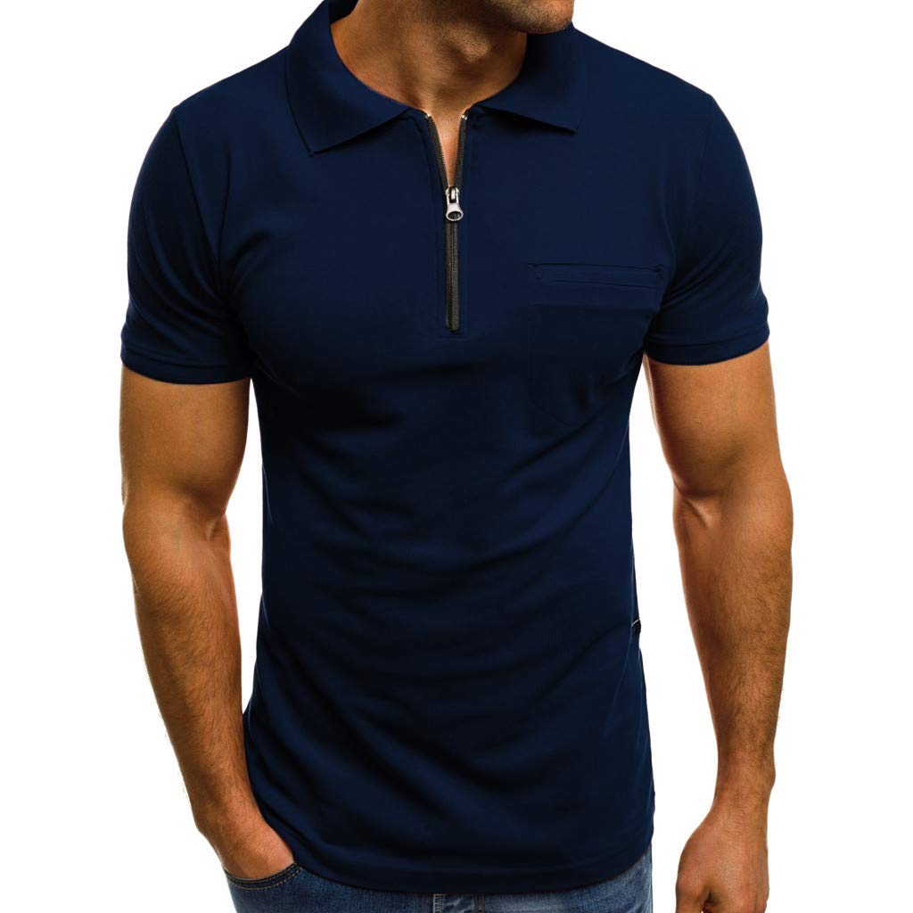 LAISO Men's Slim Fit Short Sleeve Solid Color Stand Collar Casual T-Shirt - Breathable Summer Top for Work, Dating & Outdoor Activities