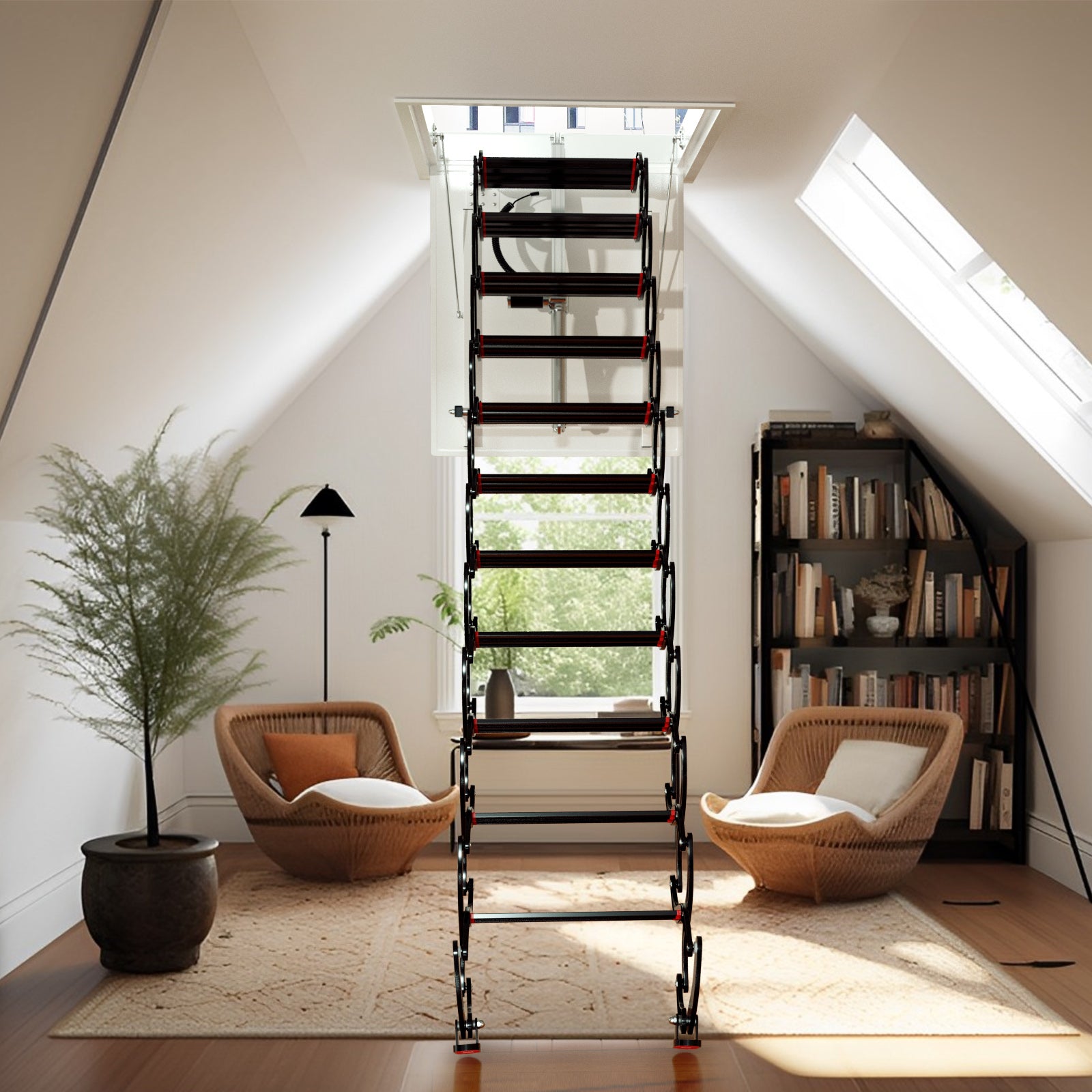 11 Steps 3m Electric Attic Ladder - Aluminum Folding Loft Ladder with Remote Control (31.5