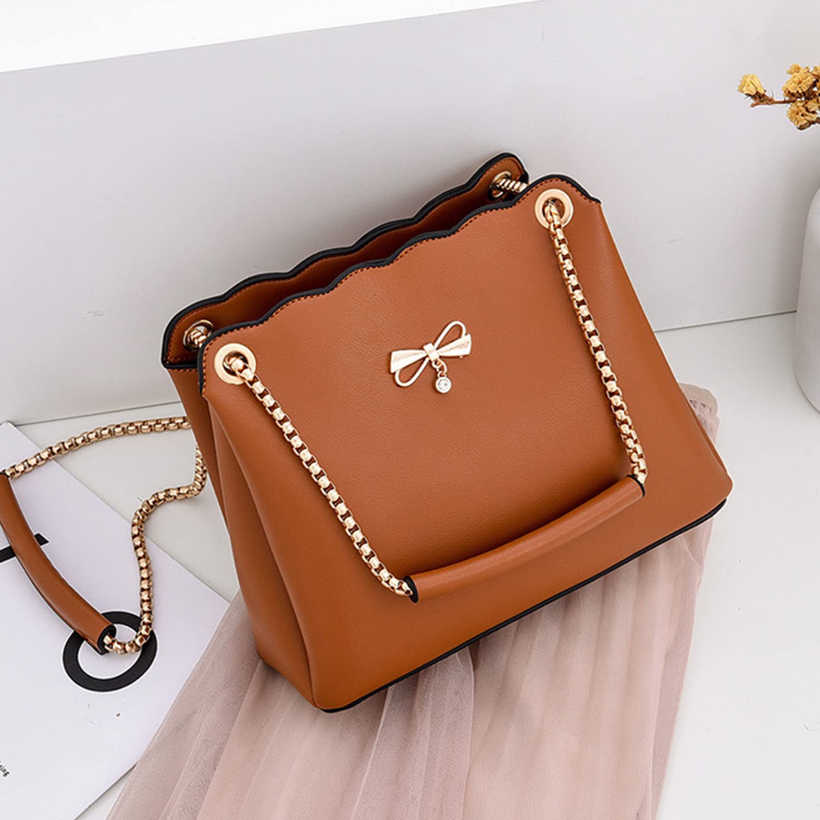 NICOLE & DORIS Women's PU Leather Crossbody Bag - Fashion Shoulder Bag with Chain for Daily Use & Travel