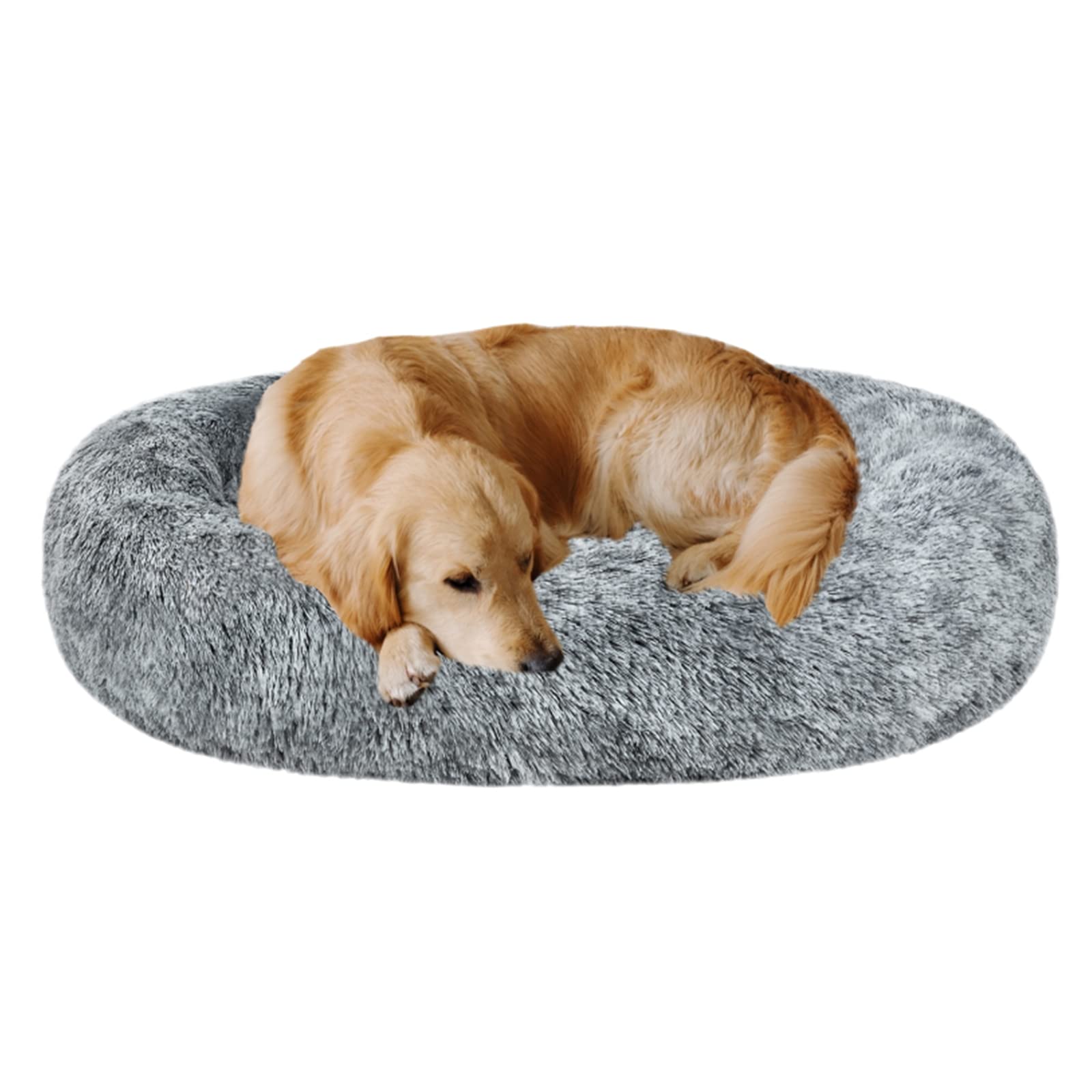 Coohom Oval Calming Donut Cuddler Dog Bed - Washable Shag Faux Fur Pet Bed for Small & Medium Dogs (XXL 43