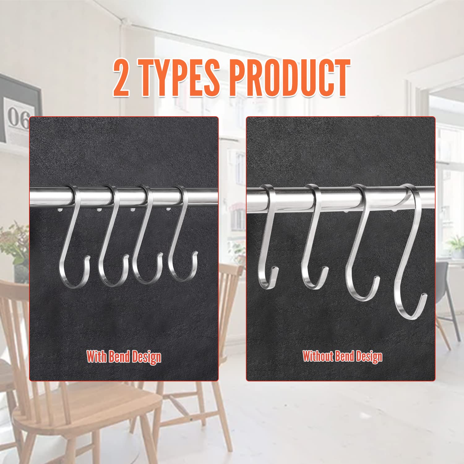 MroMax 304 Stainless Steel S Hooks - 8Pcs, 80mm/3.15
