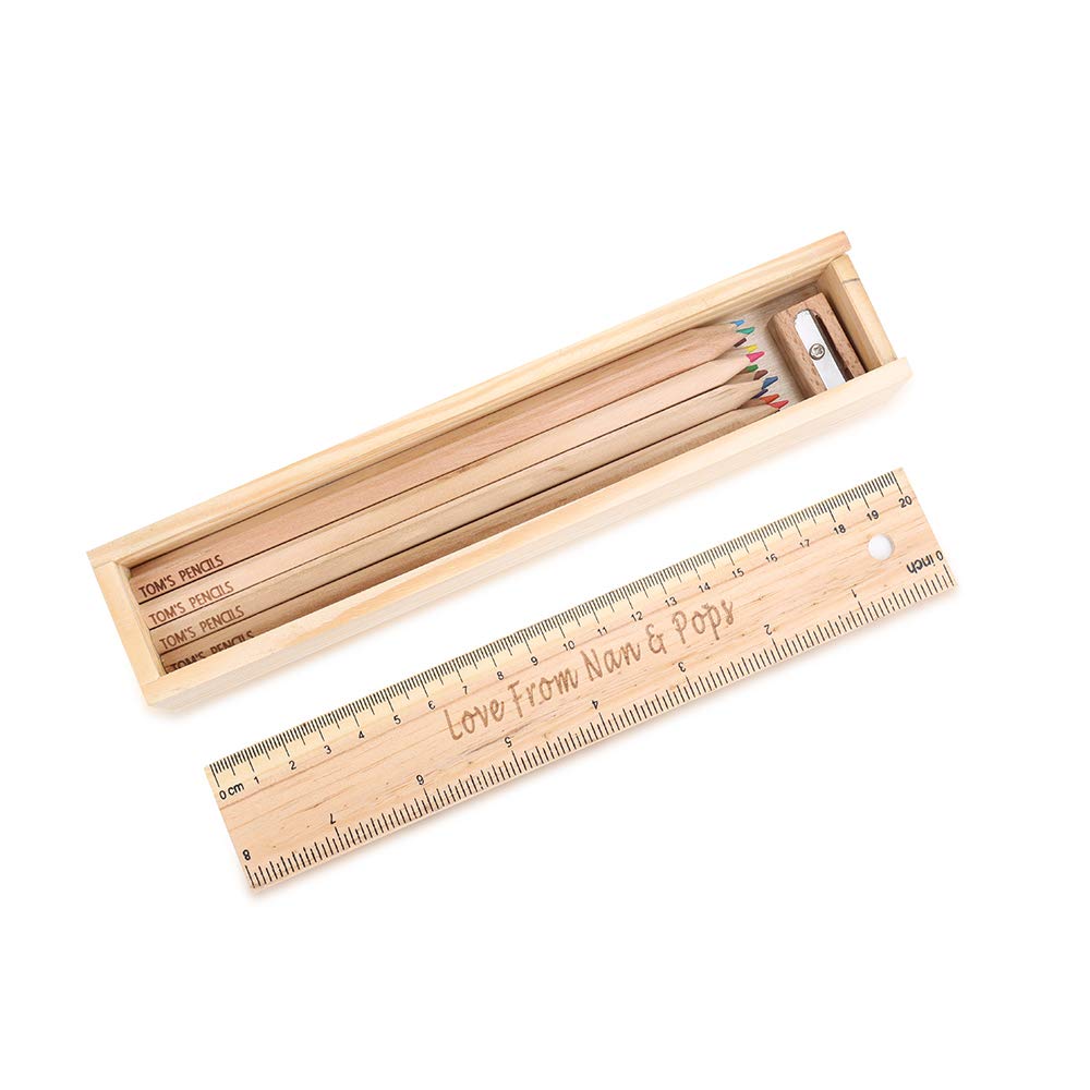 12-Piece Personalized Engraved Wooden Color Pencil Set with Custom Name - Includes Wooden Case, Sharpener & Ruler - Perfect for Artists, Students & DIY Craft Projects
