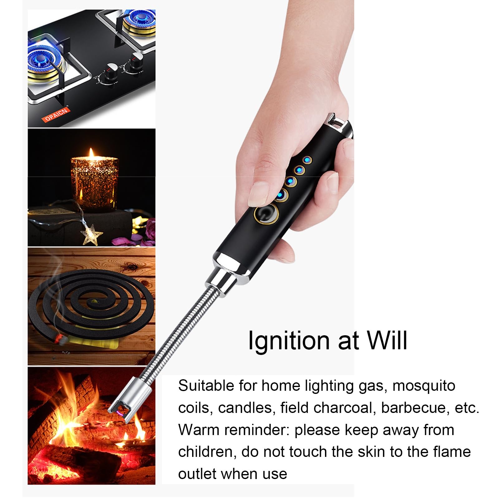 USB Rechargeable Arc Candle Lighter - Safe Kitchen Gas Stove Lighter with Pulse Ignition & Safety Switch (Silver) | Perfect for Candles, Fireplaces, BBQs & Camping