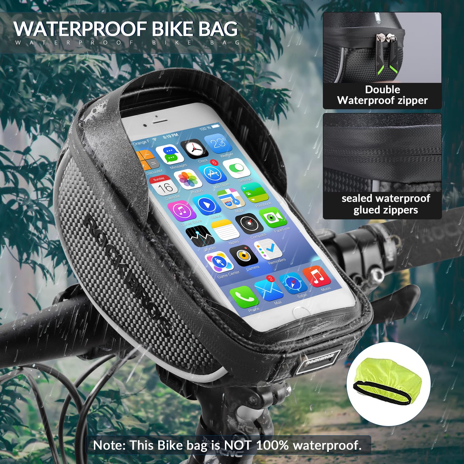 ROCKBROS Waterproof Bike Phone Mount Bag - Front Frame Handlebar Pouch for iPhone 11/XS Max/XR/8 Plus (Under 6.5