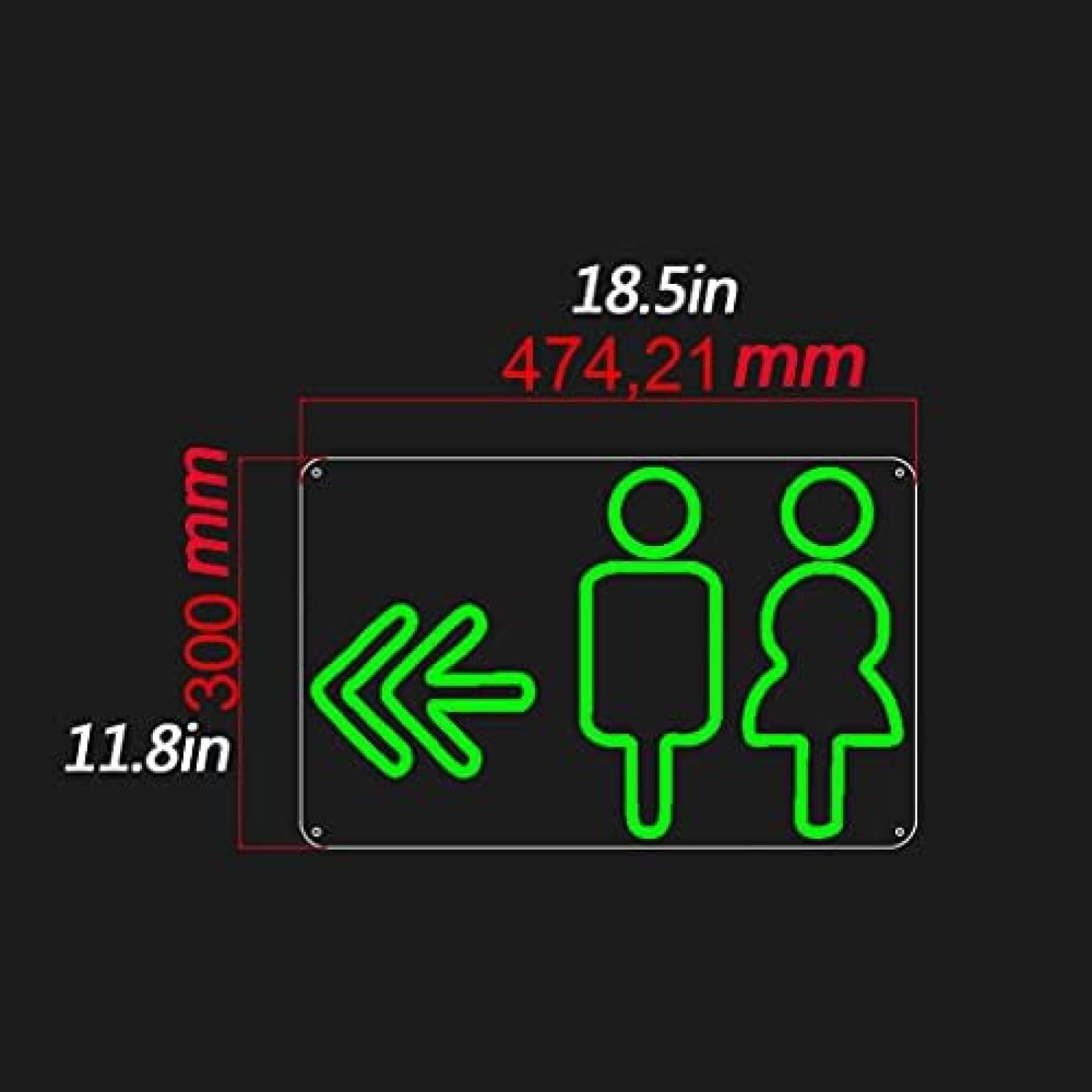 LED Neon Toilet Guide Sign - Plastic & Silicone Bathroom Sign with DC12V Transformer - Safe Low Voltage Restroom Directional Light for Washrooms, Public Toilets & Commercial Spaces