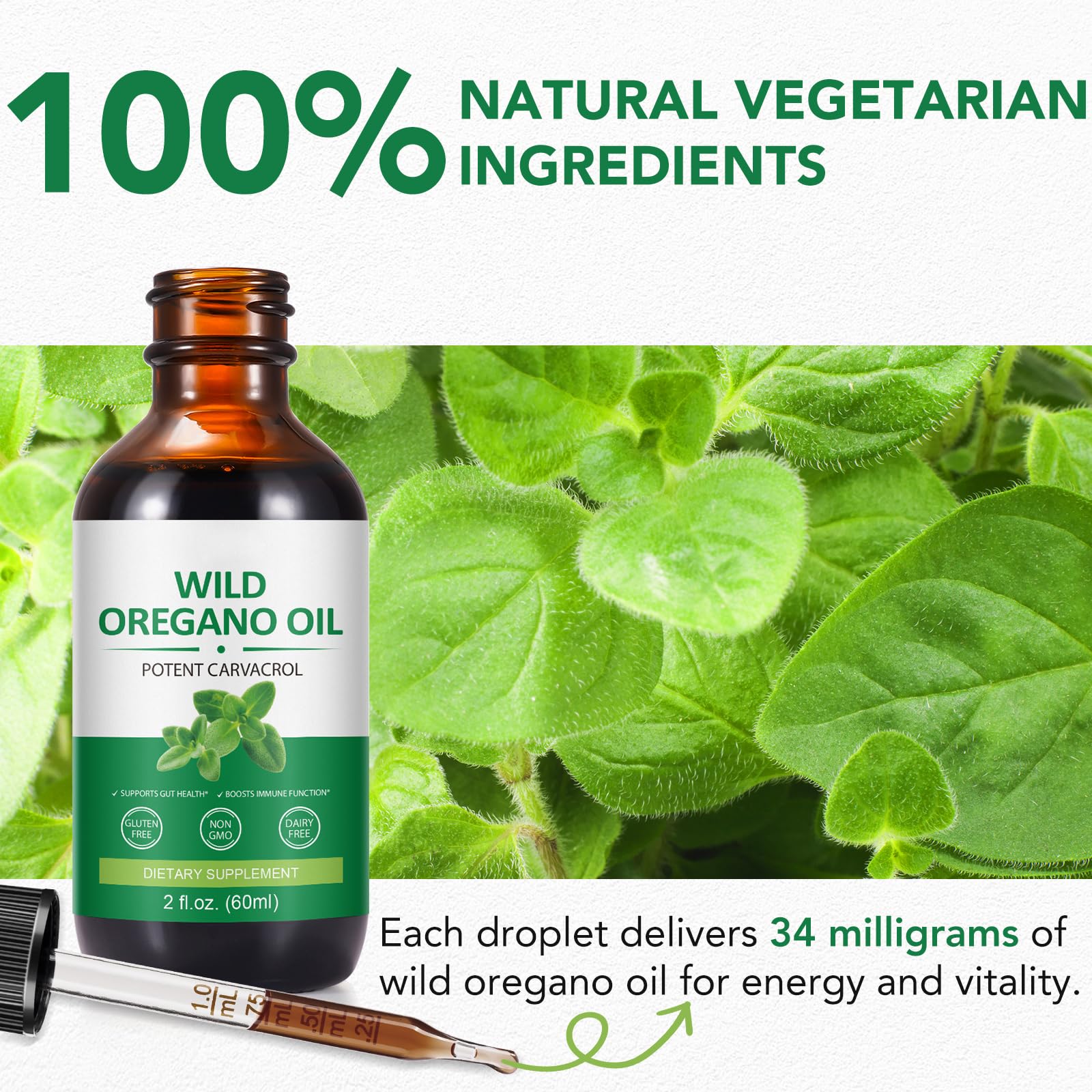 Organic Oregano Oil for Men & Women - 2 Fl oz - Immune Support, Natural Antibacterial, Digestive Aid - Perfect for Cooking, Aromatherapy & Wellness Routine