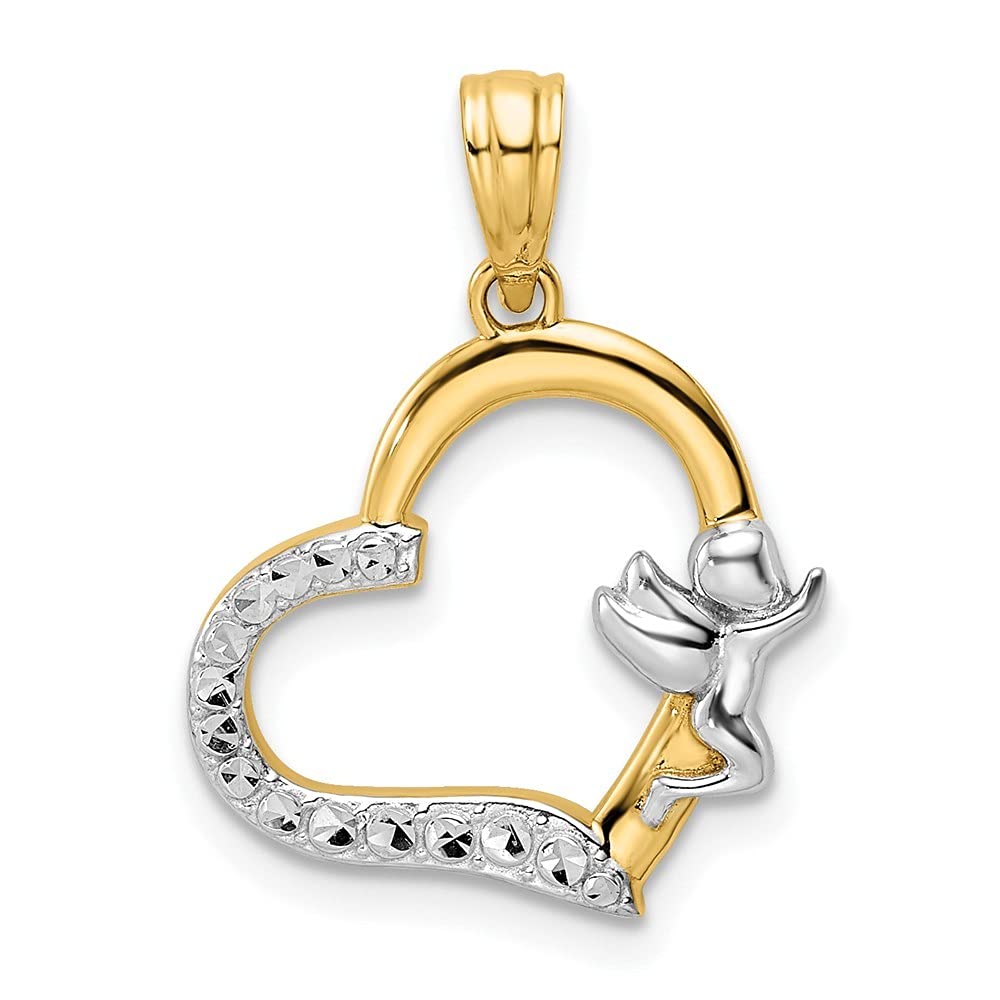 14K White Rhodium Cherub Love Heart Pendant Necklace for Women - Elegant Angel Wing Jewelry Gift for Valentine's Day, Anniversary & Birthday - Perfect for Romantic Occasions, Date Nights & Special Moments
