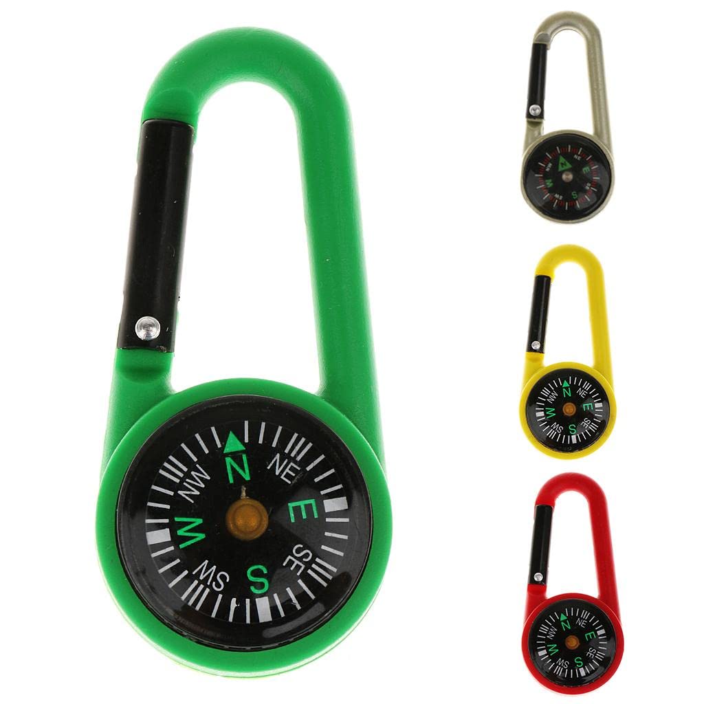 MERISHOPP 2 in 1 Multifunctional Camping Carabiner with Mini Compass - Lightweight Hiking Keychain for Outdoor Adventures, Backpacking & Survival Gear (Green) - Perfect for Hiking, Camping, Travel & Emergency Preparedness
