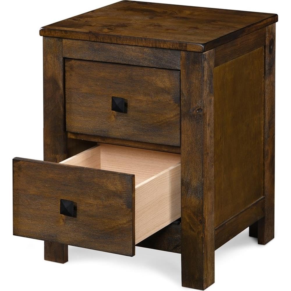 Finch Stratford Farmhouse Wooden Nightstand with 2 Drawers - Rustic Brown Bedside End Table with Space Saving Design | Perfect for Small Bedrooms, Guest Rooms & Apartment Living