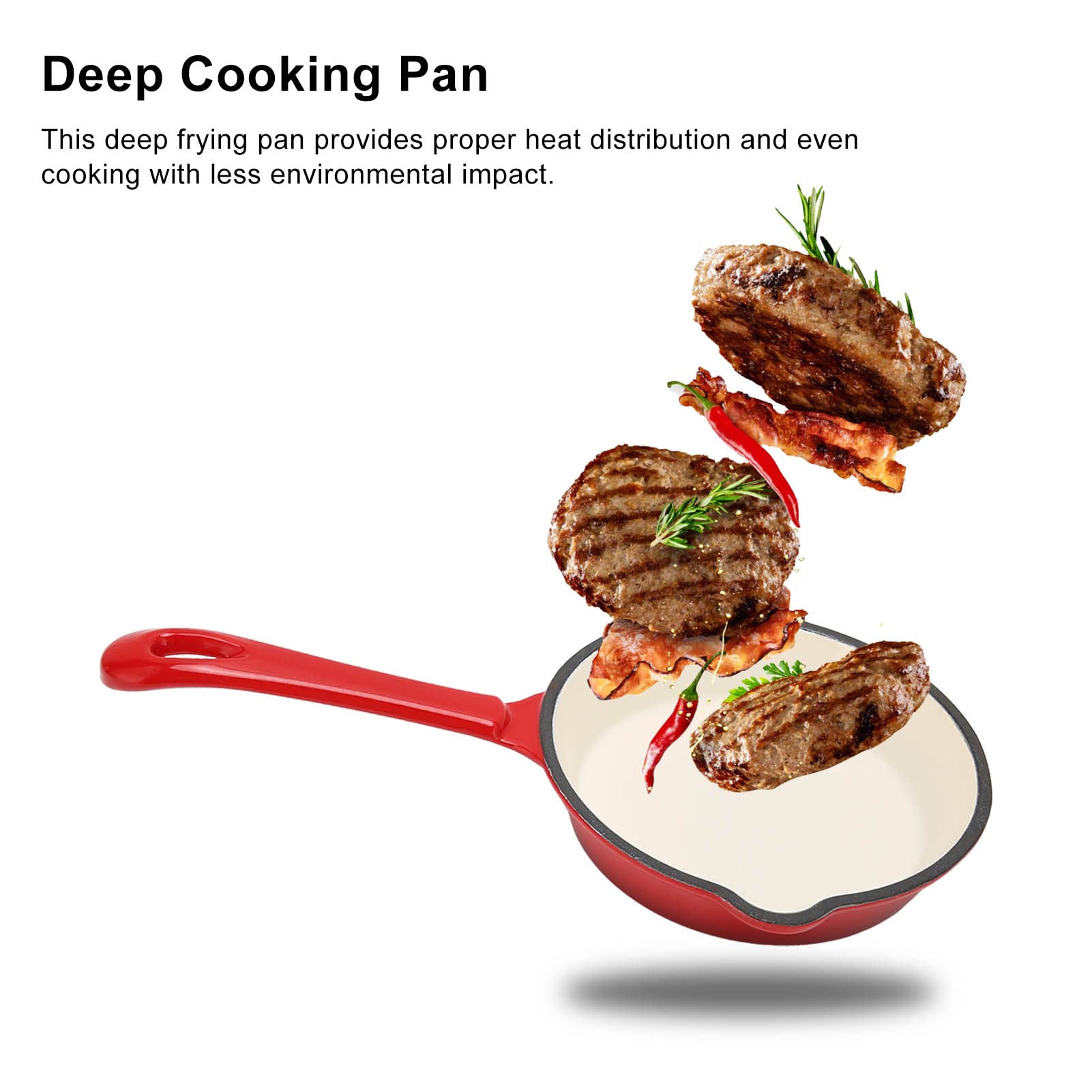 **Enameled Cast Iron Wok Pan - Double Non-Stick Coating, Pour Spout & Long Handle - Durable & Scratch-Resistant for Home Restaurant & Stir-Fry Cooking**