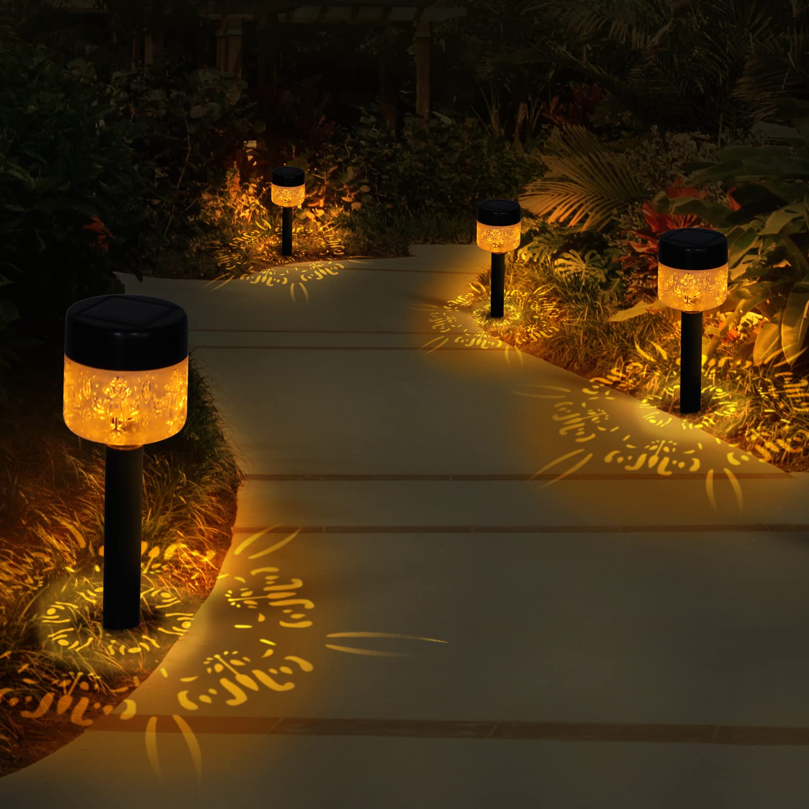 4 Pack Solar Garden Lights Outdoor Waterproof IP65 - Auto On/Off Solar Pathway Lights for Yard, Patio, Landscape, Walkway & Driveway - Warm Yellow LED Solar Powered Lights for Nighttime Outdoor Decoration & Safety Lighting