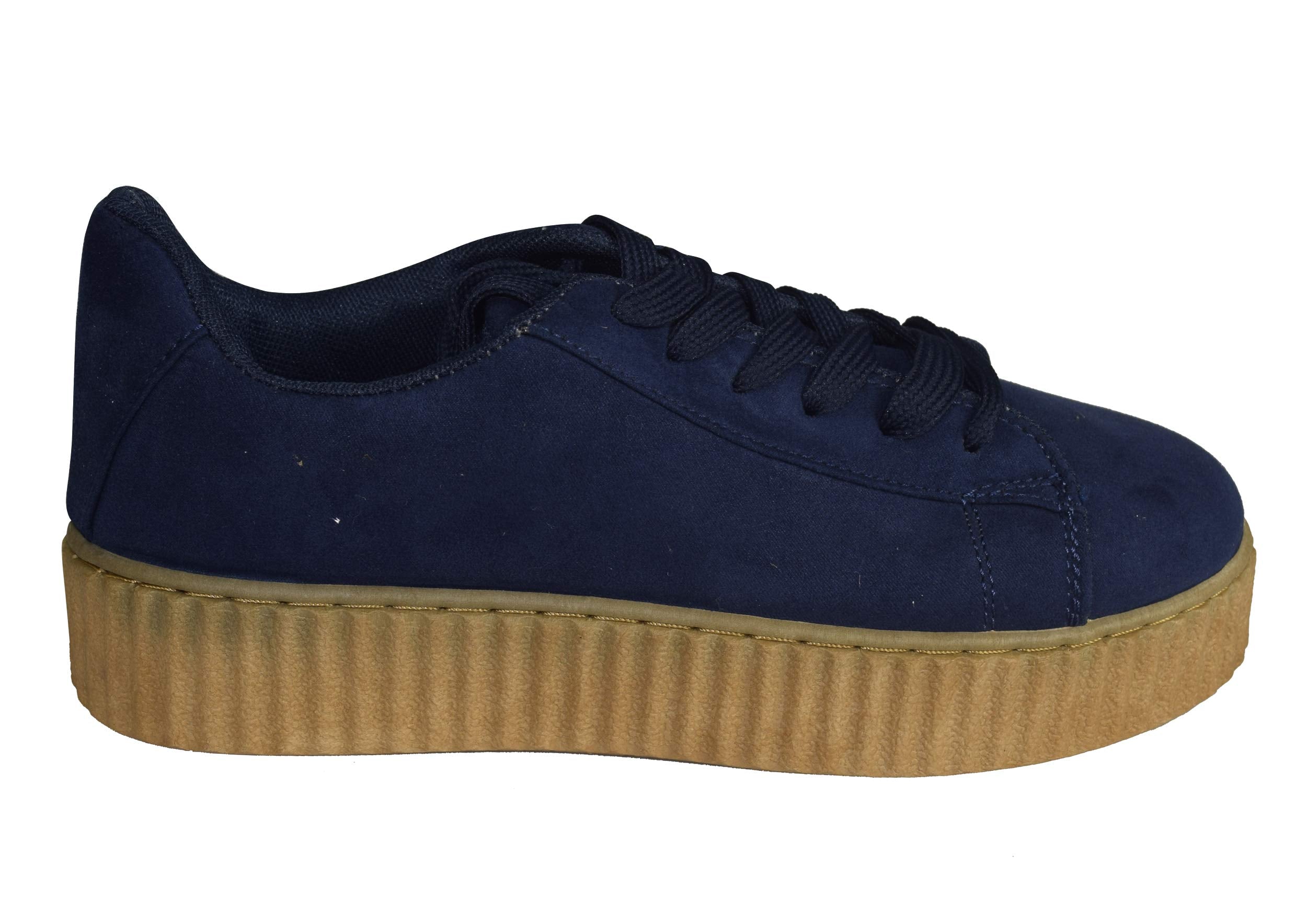 Women's Fashion Sneakers - Suede Flat Platform Lace-Up Casual Shoes for Walking, Work & Everyday Wear