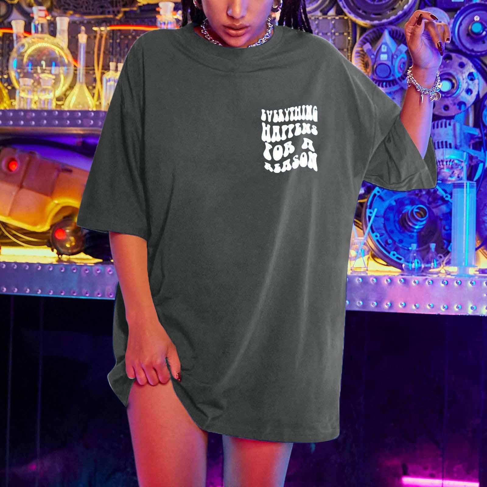 Trendy Oversized Summer T-Shirts for Women - Plus Size Casual Short Sleeve Graphic Tee with Drop Shoulder Design | Perfect for Beach Outings, Streetwear Fashion & Everyday Comfort