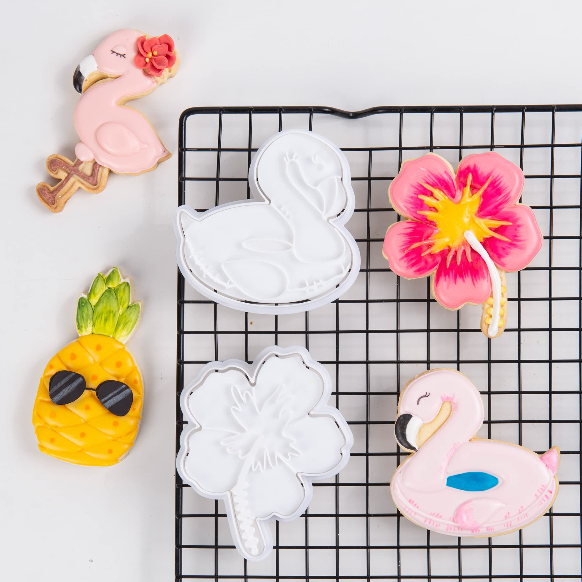 Flycalf Flamingo Cookie Cutters Set with Plunger Stamps - 3.5
