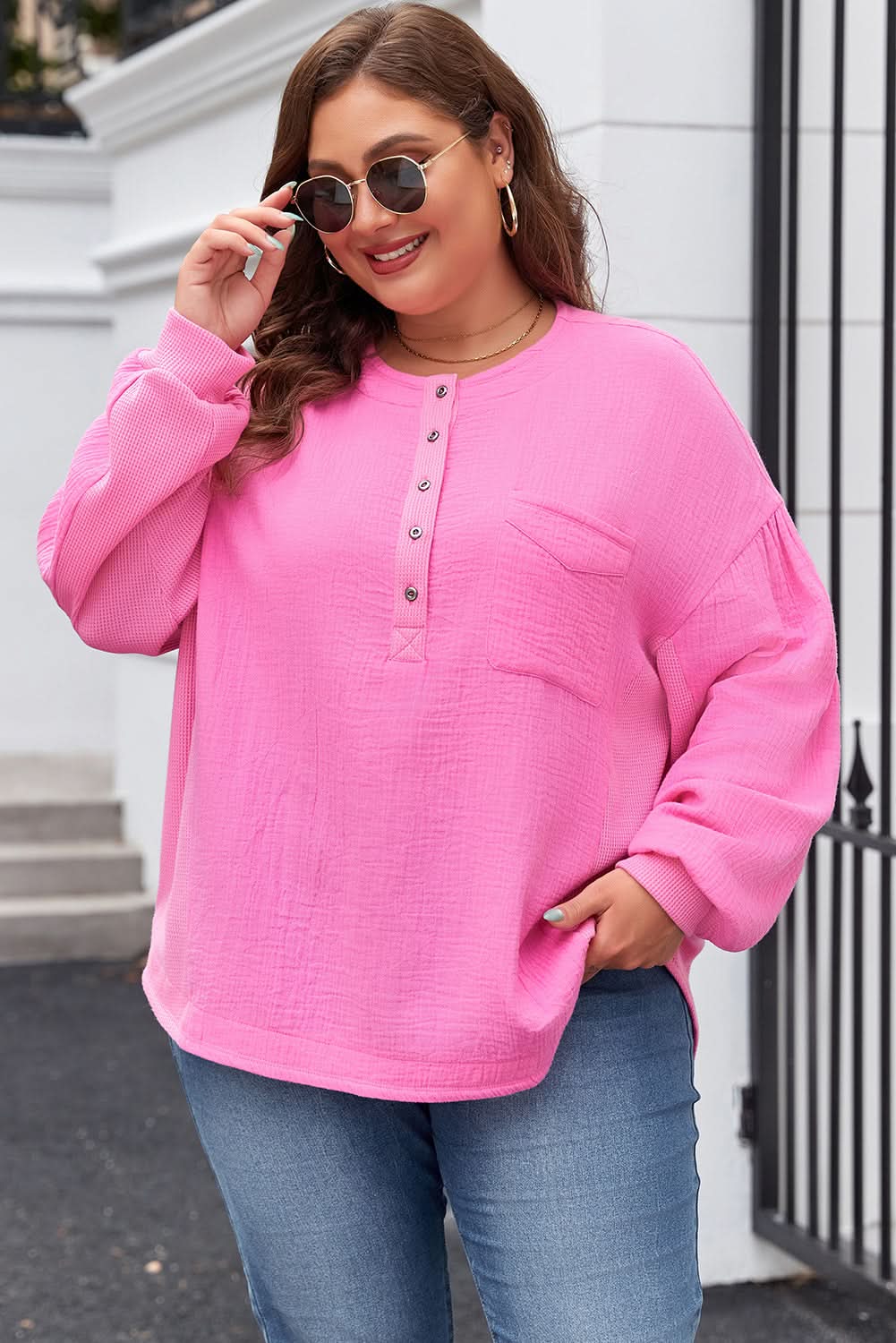 Bonbon Plus Size Half Button Top - Stylish & Comfortable Women's Blouse for Casual Wear & Office Outfits