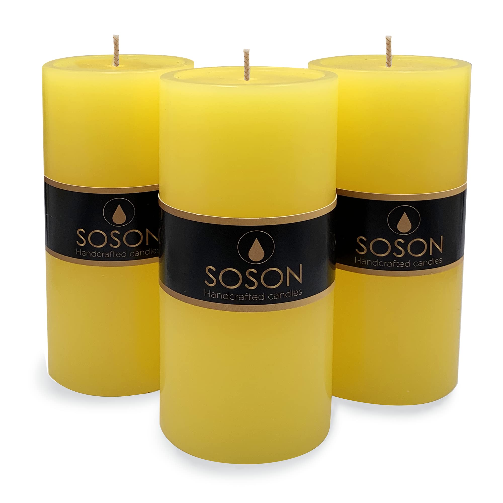 Simply Soson Premium 3x6 Inch Yellow Pillar Candles (Set of 3) - Unscented Decorative Candles for Candle Holders - Large Spring Pillar Candles for Home Decor, Weddings, Parties & Church Events