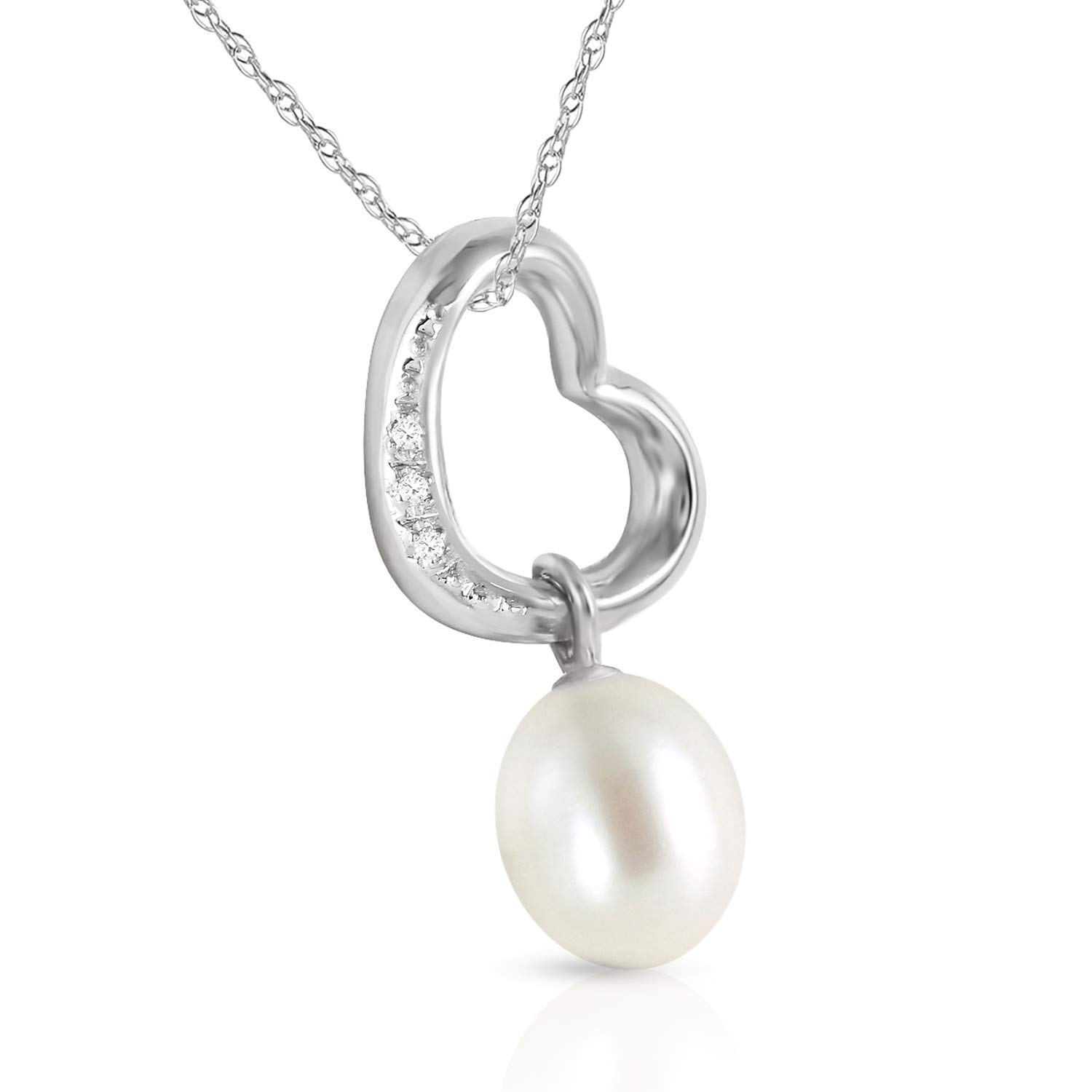 14K Gold Open Heart Pendant Necklace with Genuine Diamond & Pearl - Elegant Jewelry for Women, Perfect Gift for Anniversary, Valentine's Day & Special Occasions