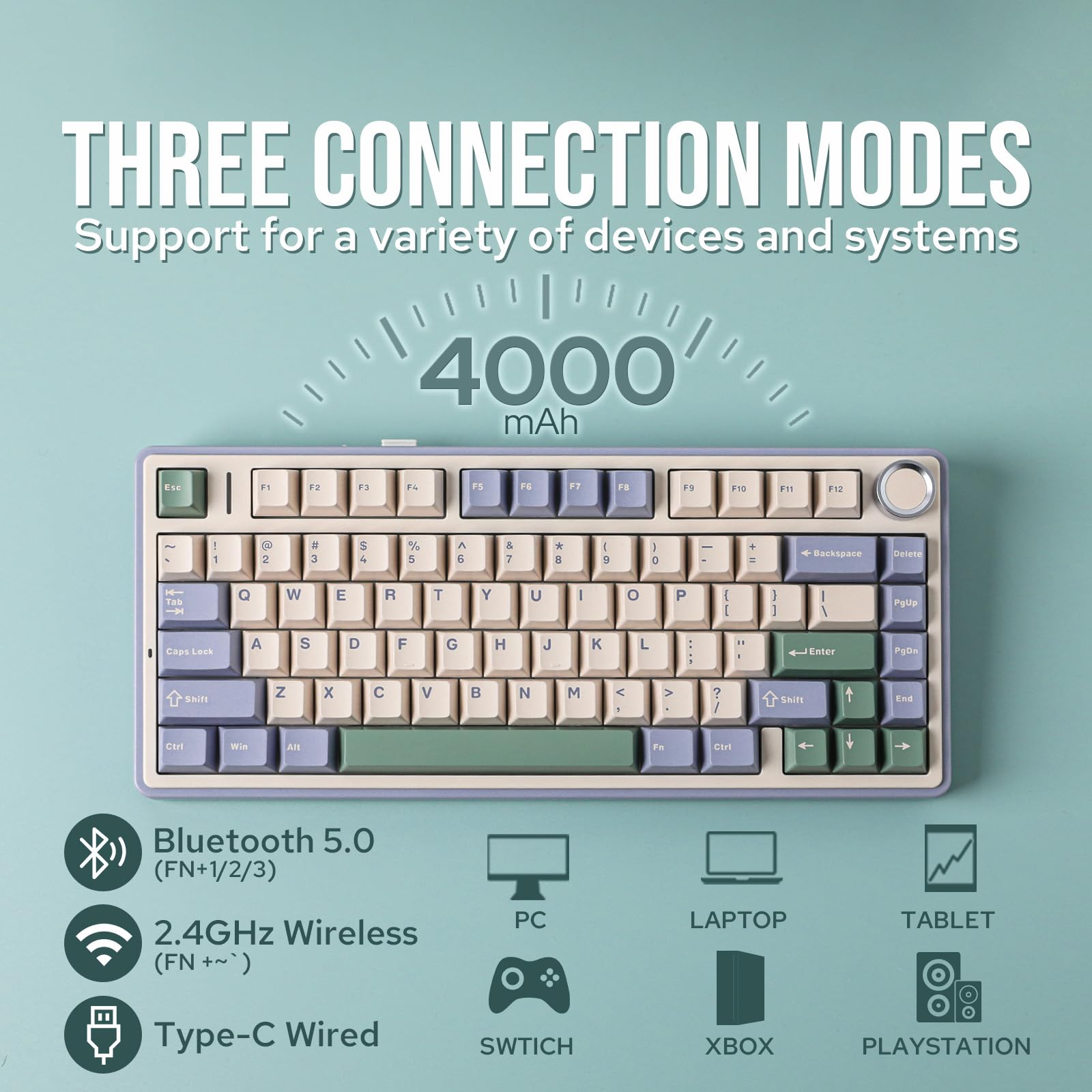 EPOMAKER x Aula F75 75% Wireless Mechanical Keyboard - Hot Swappable Gaming Keyboard with Gasket Mount, 5-Layer Padding, Rotary Knob, Bluetooth/2.4GHz/USB-C, RGB Backlit (Green, Graywood V3 Switch) - Perfect for PC Gaming, Office Work & Typing Enthusiasts