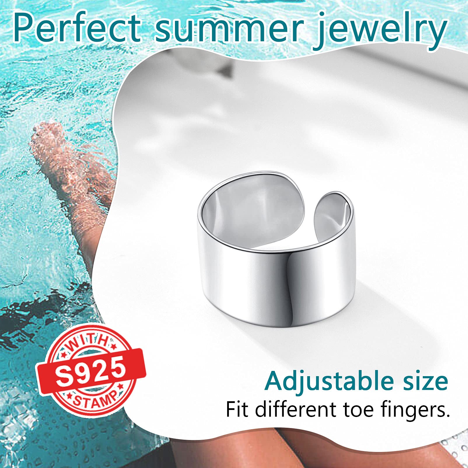 PROSILVER 925 Sterling Silver Toe Rings for Women - Adjustable Open Toe Rings, Dainty Pinky Rings for Summer & Beach - Gift Box Included | Perfect for Beach Vacations, Pedicures & Boho Fashion