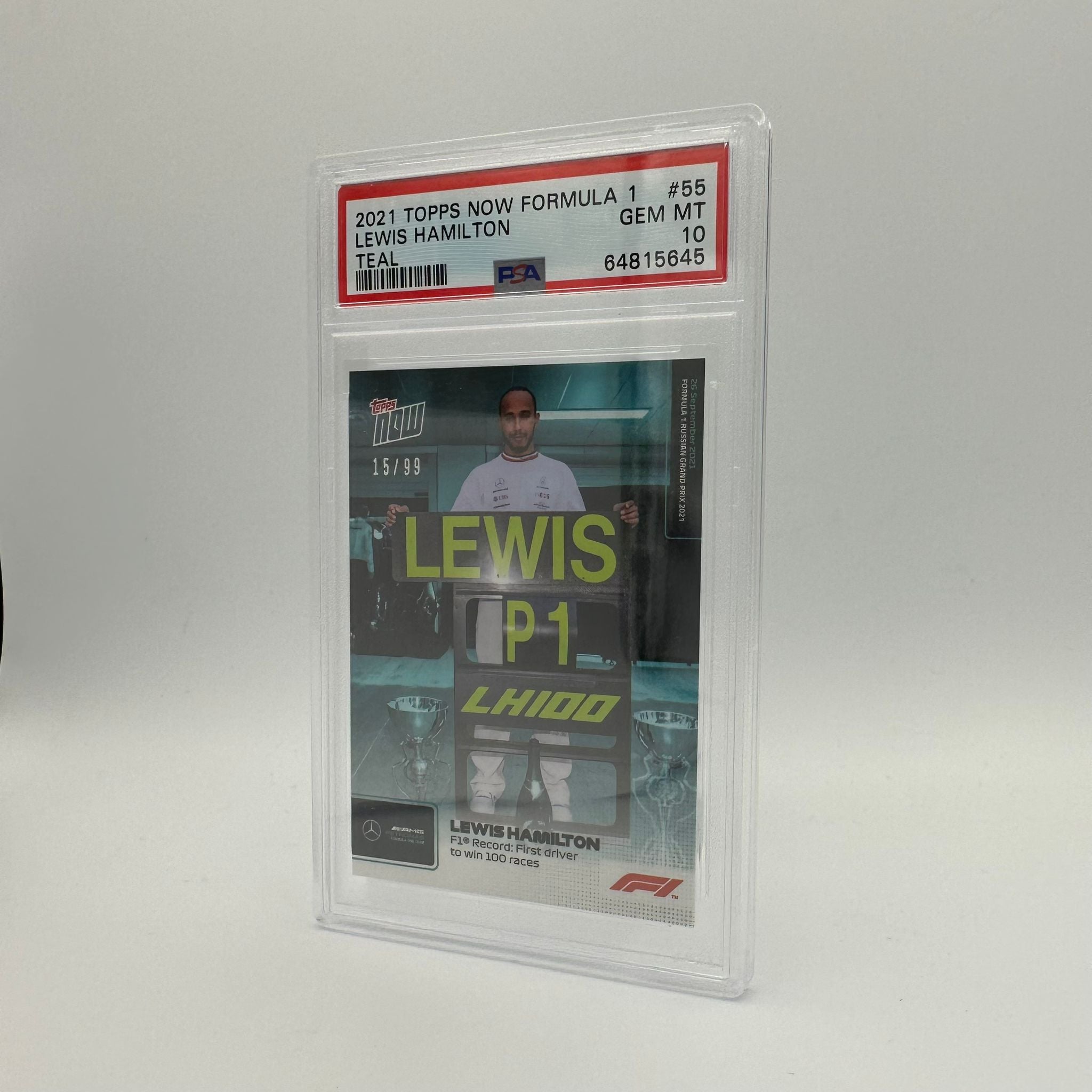 PSA 10 Graded Lewis Hamilton #55 15/99 - First Driver to Win 100 Races - Rare Collectible F1 Racing Card for Fans & Memorabilia Collectors