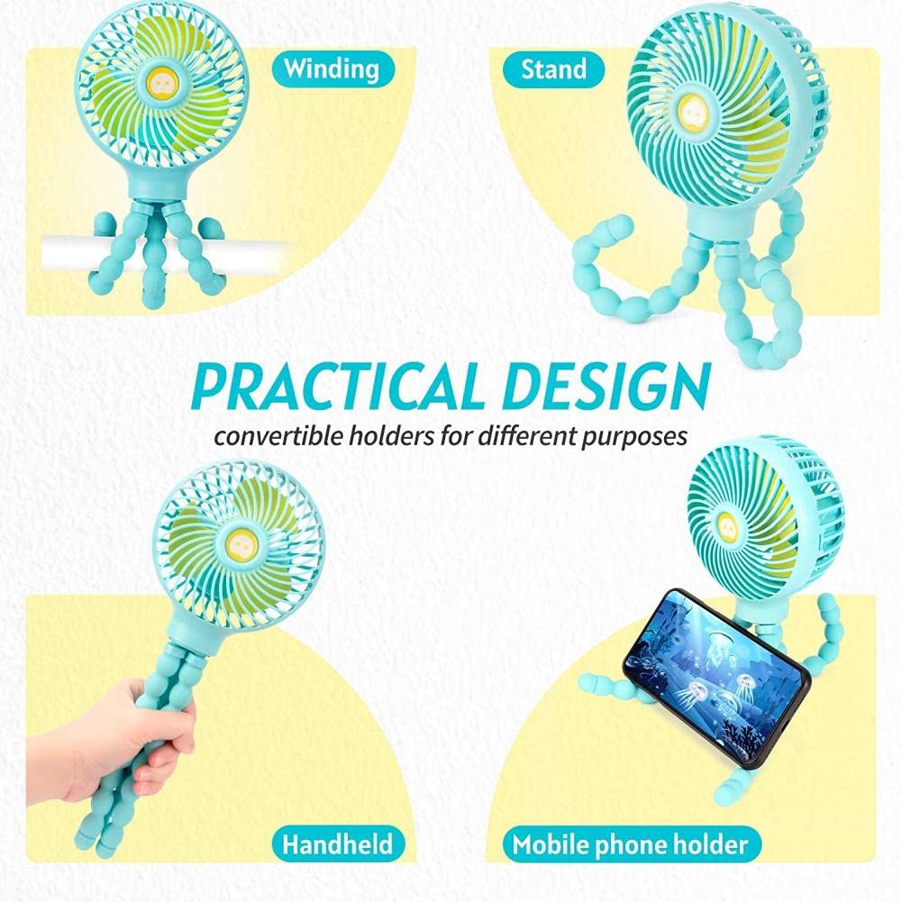 Mini Portable Octopus USB Desk Fan - Adjustable Handheld Hanging Fan with USB Charging for Office, Bedroom, Outdoor Use - Pink Cooling Fan for Summer