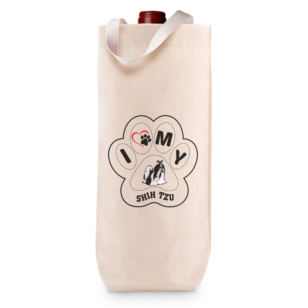 Custom Cotton Wine Gift Bag with Paw & Shih Tzu Dog Design - Natural Canvas Tote for Housewarming, Parties & Pet Lovers - Perfect for Gifts, Celebrations & Dog-Themed Events