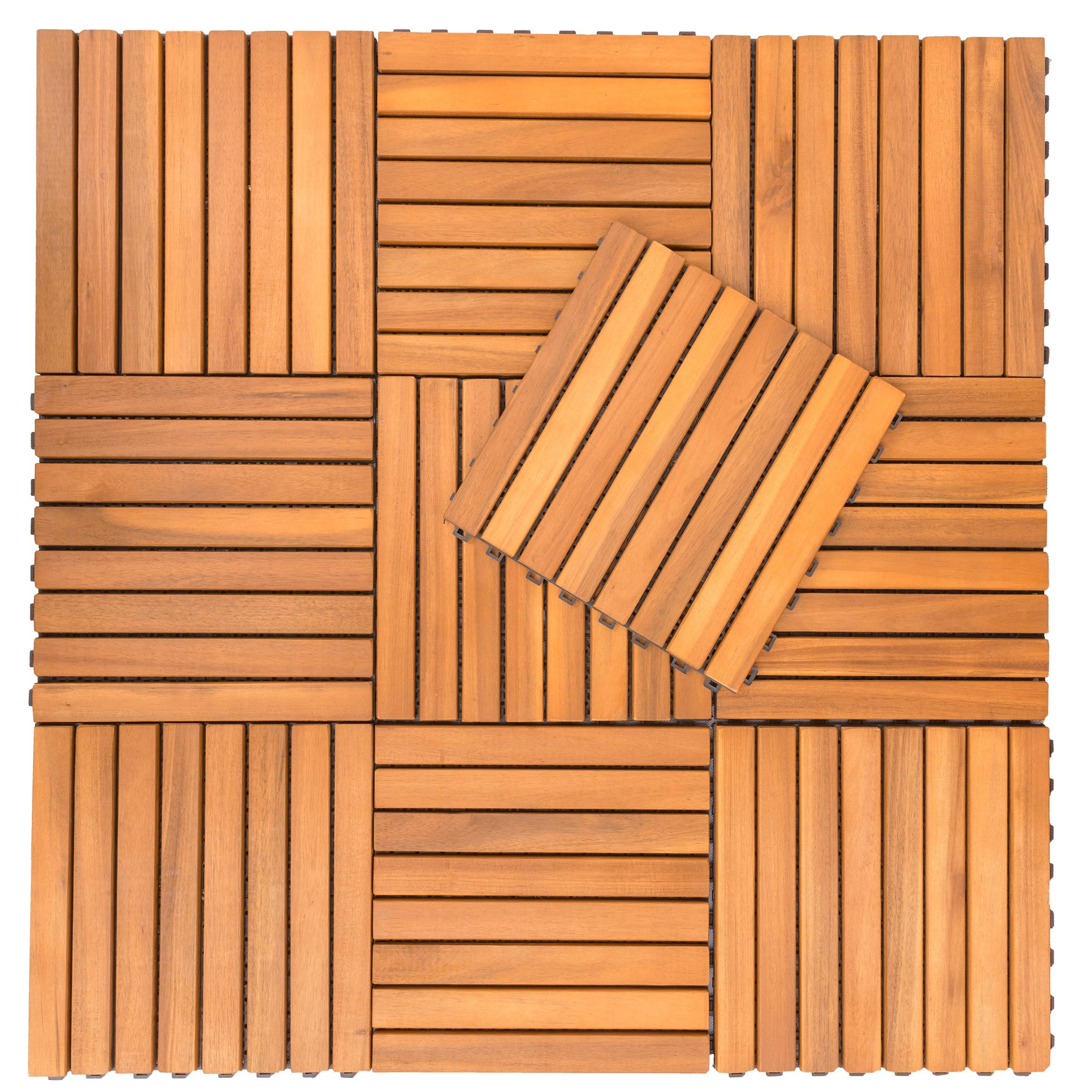 VIFAH V355 8-Slat Acacia Hardwood Interlocking Deck Tile - Premium Outdoor Flooring for Patio, Poolside & Garden Decks - Easy DIY Installation & Weather-Resistant