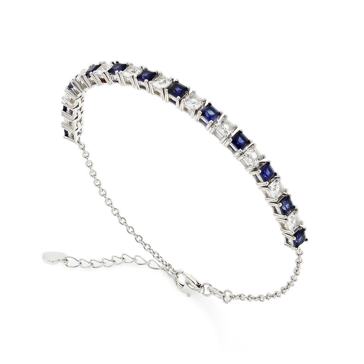 Blue and White Square Sapphire Bracelet for Women - Elegant Gemstone Jewelry Gift for Birthday, Anniversary & Special Occasions