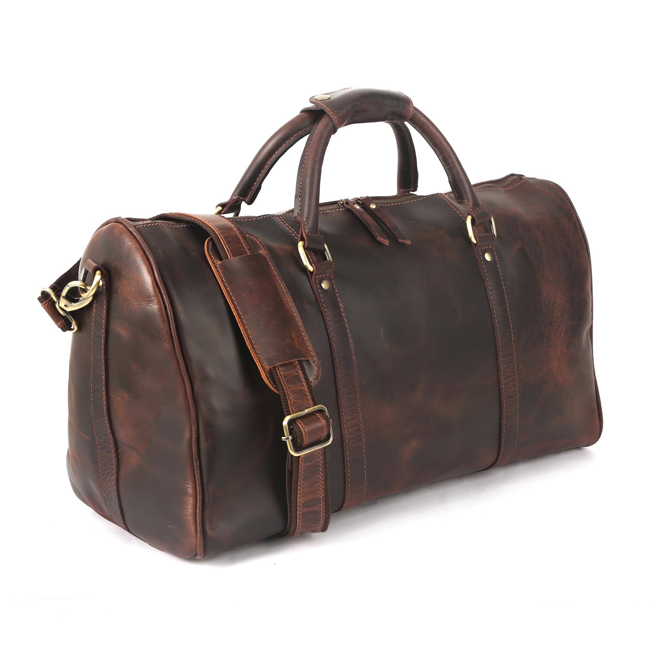 Premium Oversized Dark Brown Full Grain Leather Weekender Bag - Large Travel, Gym & Sports Duffle for Men & Women - Durable Carry-On Luggage for Weekend Trips, Workouts & Business Travel (Dark Brown)