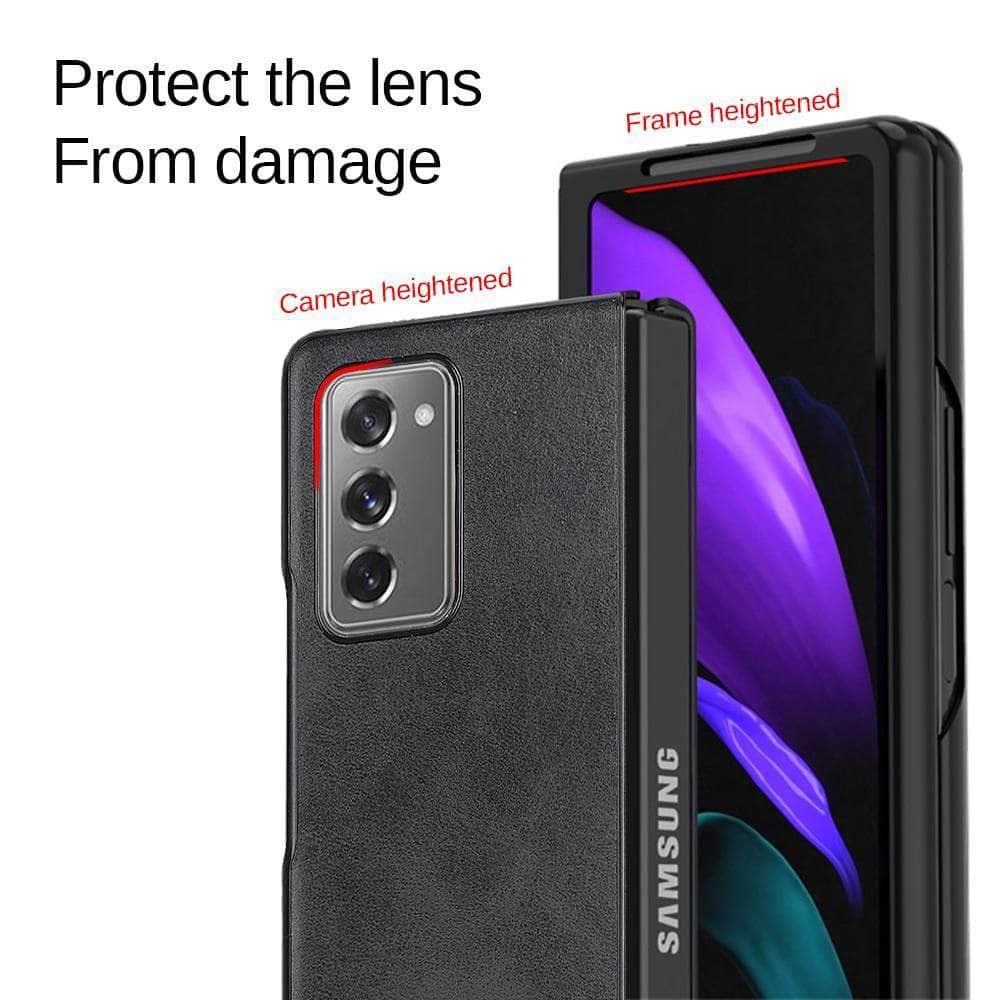 Premium Galaxy Z Fold 3 5G Leather Case - Luxury Foldable Phone Cover with Card Slots & Kickstand - Perfect for Business & Travel Protection