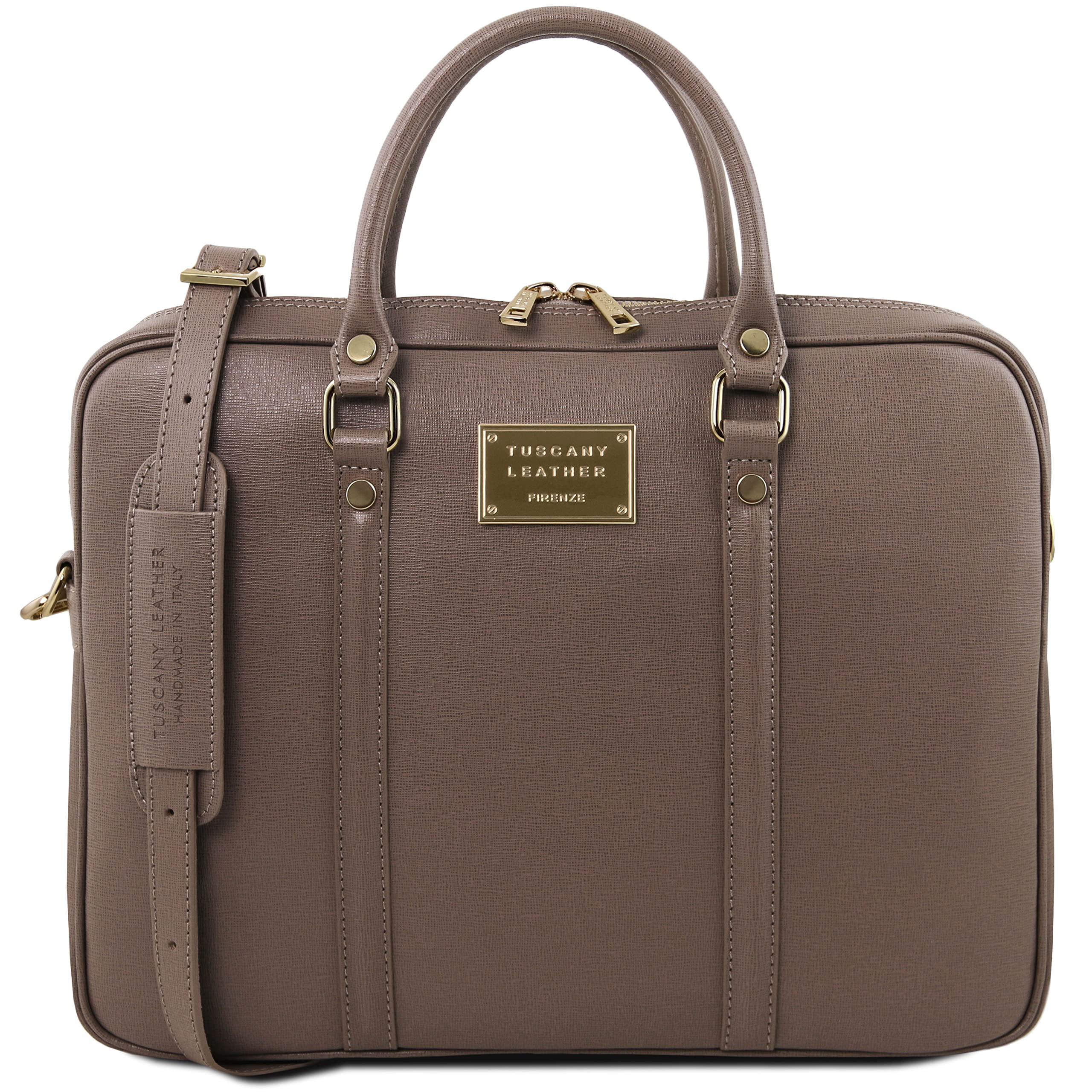 Premium Tuscany Leather Prato Saffiano Laptop Case - 15.6 Inch Business Laptop Sleeve - Durable Dark Taupe Leather Cover for MacBook & Windows Laptops - Perfect for Office, Travel & School