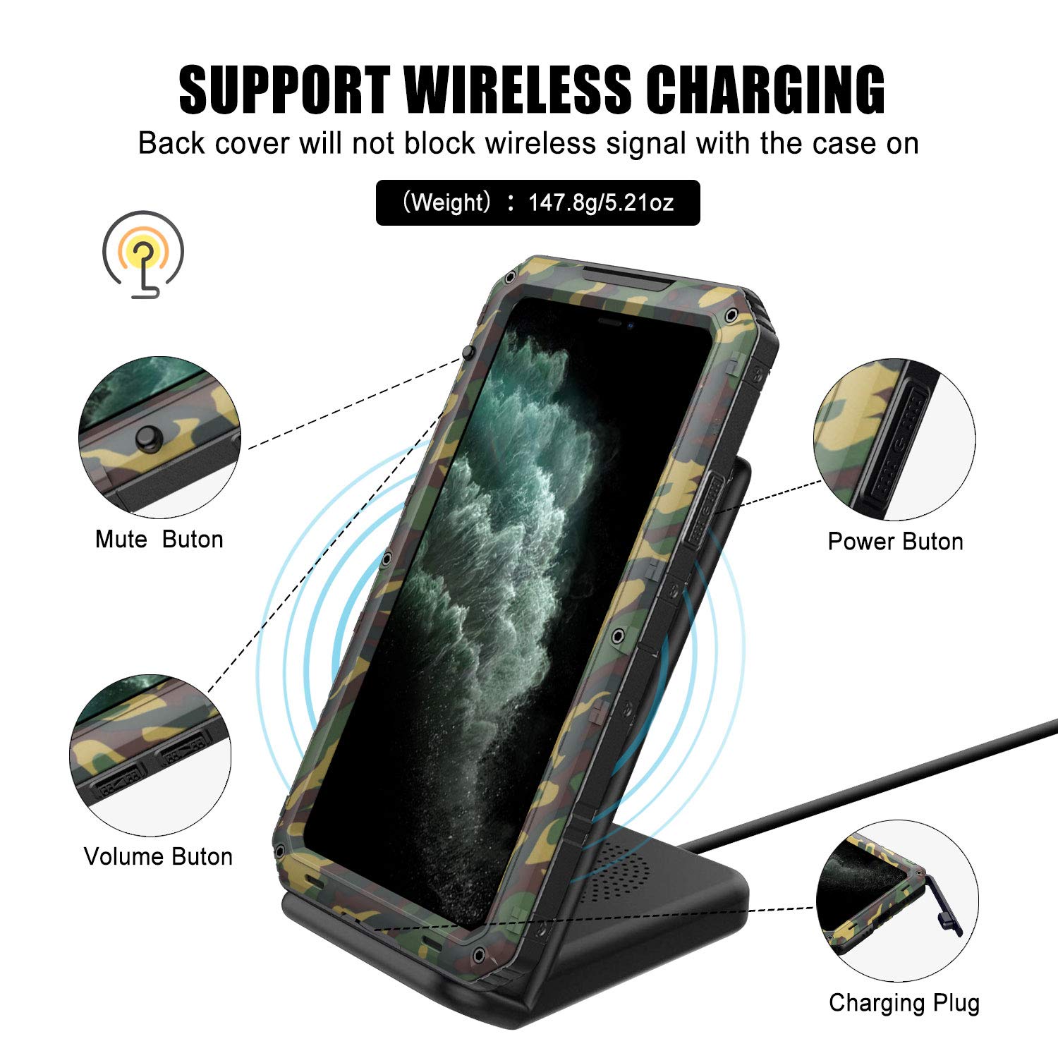 Mitywah Heavy Duty Military Grade Waterproof Case for iPhone 11 Pro Max - Shockproof Full Body Protection with Built-in Screen Protector & Sturdy Metal Frame | Perfect for Outdoor Adventures, Hiking, and Extreme Sports (Camouflage Design)