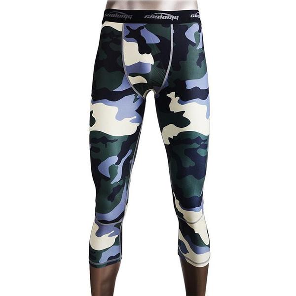 Camo Green Men's Compression 3/4 Tights - Performance Workout & Running Leggings for Gym, Cycling & Outdoor Activities