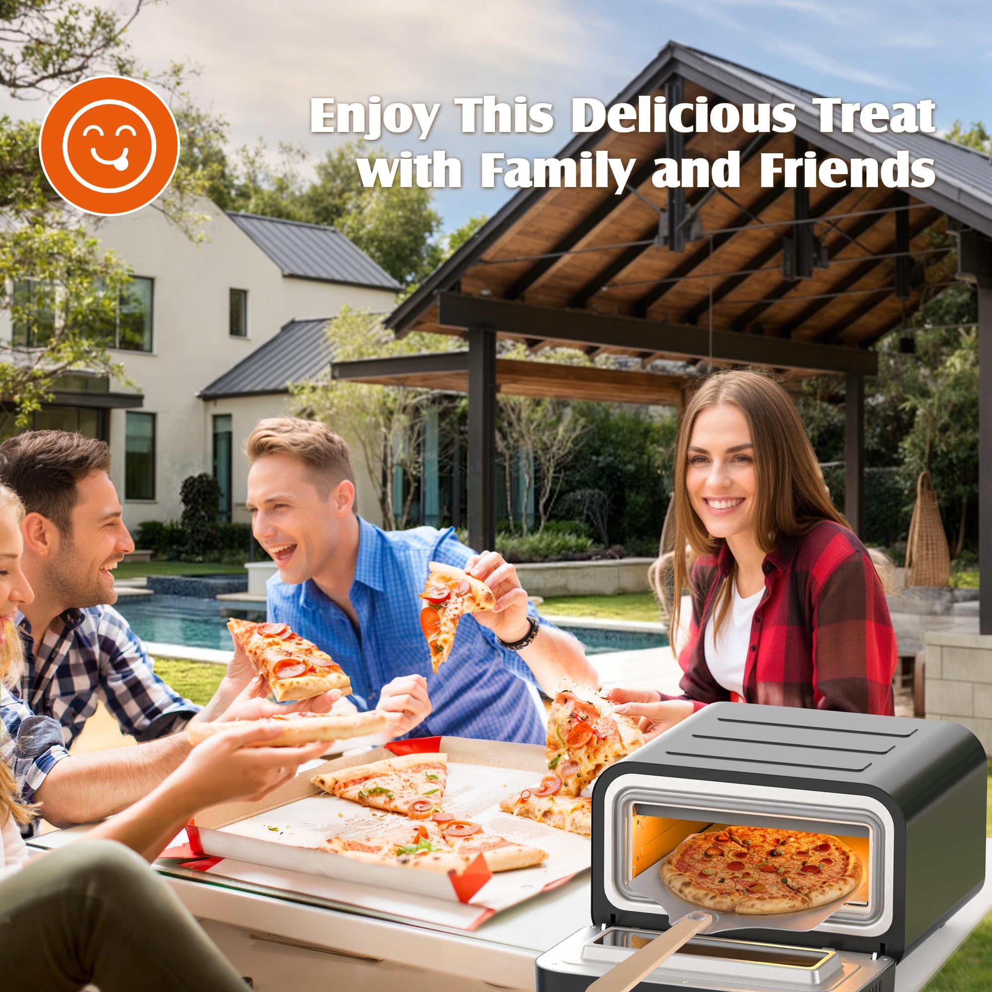 Upgrade Electric Pizza Oven for Indoor Use - 1700W Countertop Pizza Maker Heats to 840℉ with 6 Touchscreen Presets, Includes Pizza Stone & Peel - Perfect for Home Kitchen, Parties, and Restaurant-Style Pizza Making