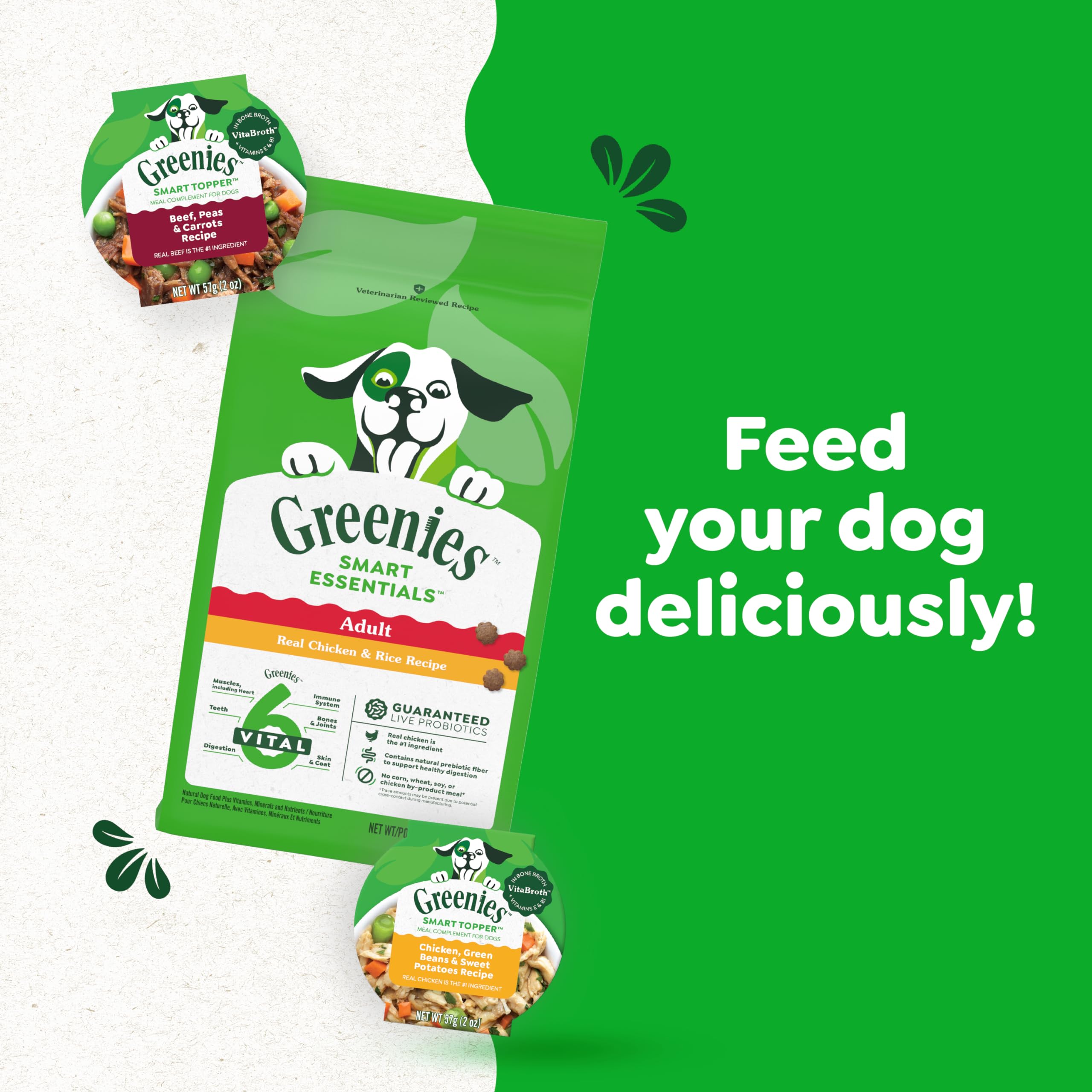 Greenies Smart Topper High Protein Wet Dog Food Mix-in - Chicken, Green Beans & Sweet Potatoes + Beef, Peas & Carrots Variety Pack (8 x 2oz Trays) - Perfect for Picky Eaters & Meal Toppers
