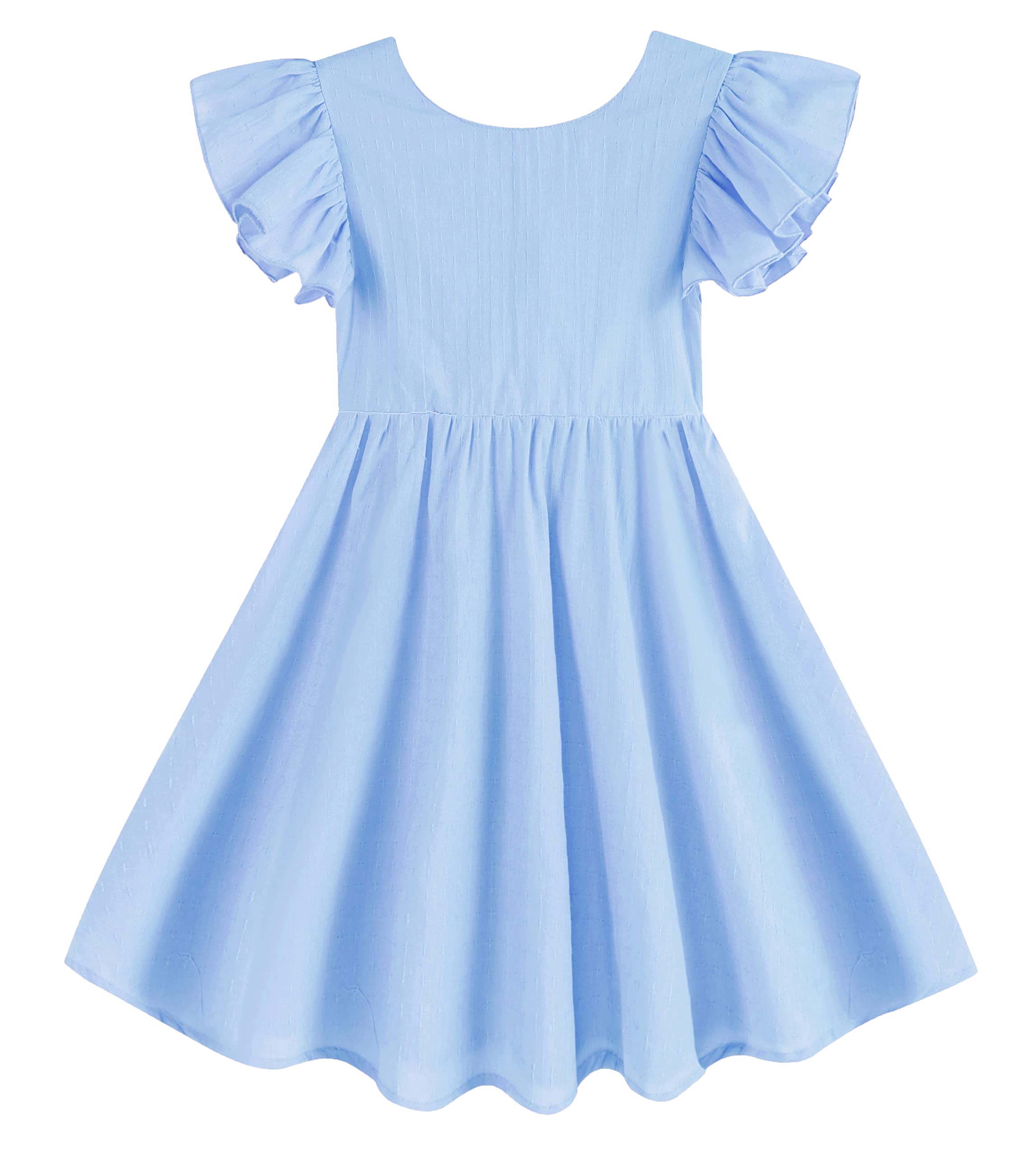 GSVIBK Toddler Girl Cotton Dress - Flutter Sleeve Backless Sundress with Bowknot & Floral Ruffle - Boho Beach Dress for Summer Outings, Photoshoots & Playdates
