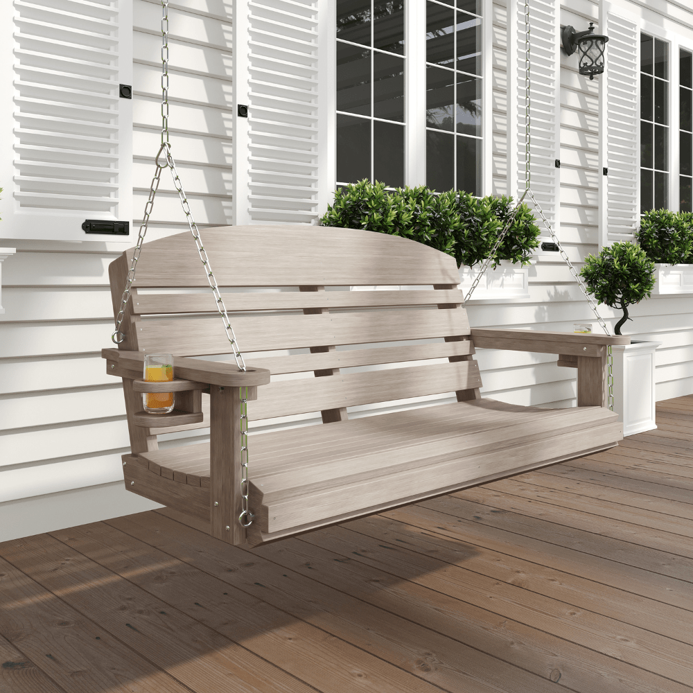 Classic Composite Porch Swing for Outdoor Relaxation - Durable & Weather-Resistant Hanging Bench for Garden, Patio, Backyard, or Deck