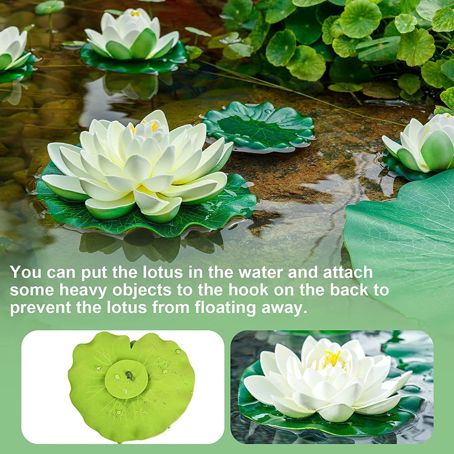 24PCS Floating Flowers for Pool - Ivory White Artificial Foam Lily Pads, Pond Decorations for Home Garden, Wedding, Party, Baby Shower & Photo Backdrop