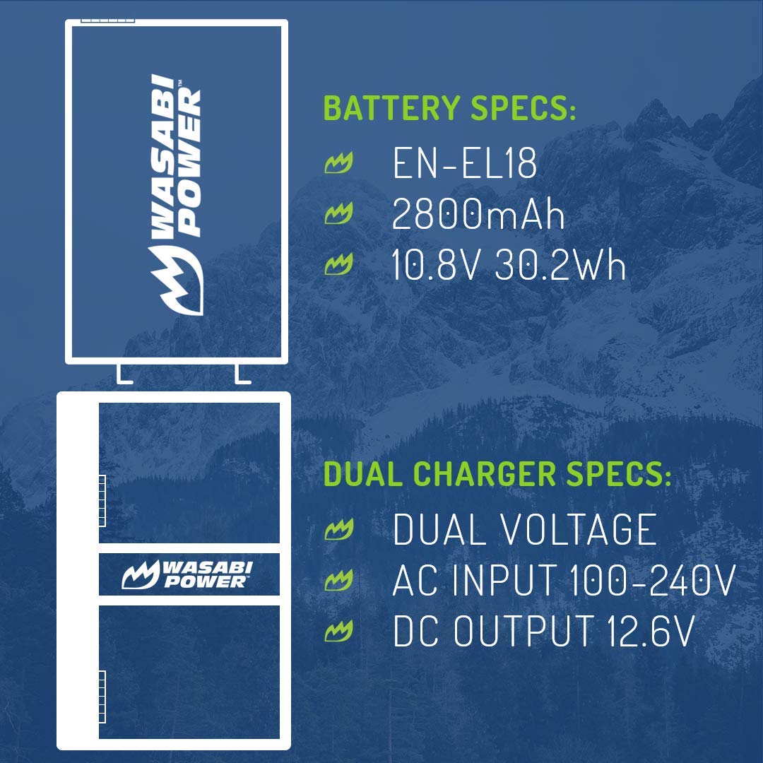 Wasabi Power Battery & Charger Bundle for Nikon EN-EL18/18a/18b/18c - Compatible with Nikon D4/D4S/D5/D6/D850 DSLR Cameras - Includes MH-33/MH-26 Charger & BL-5 Cover - Perfect for Professional Photography & Videography