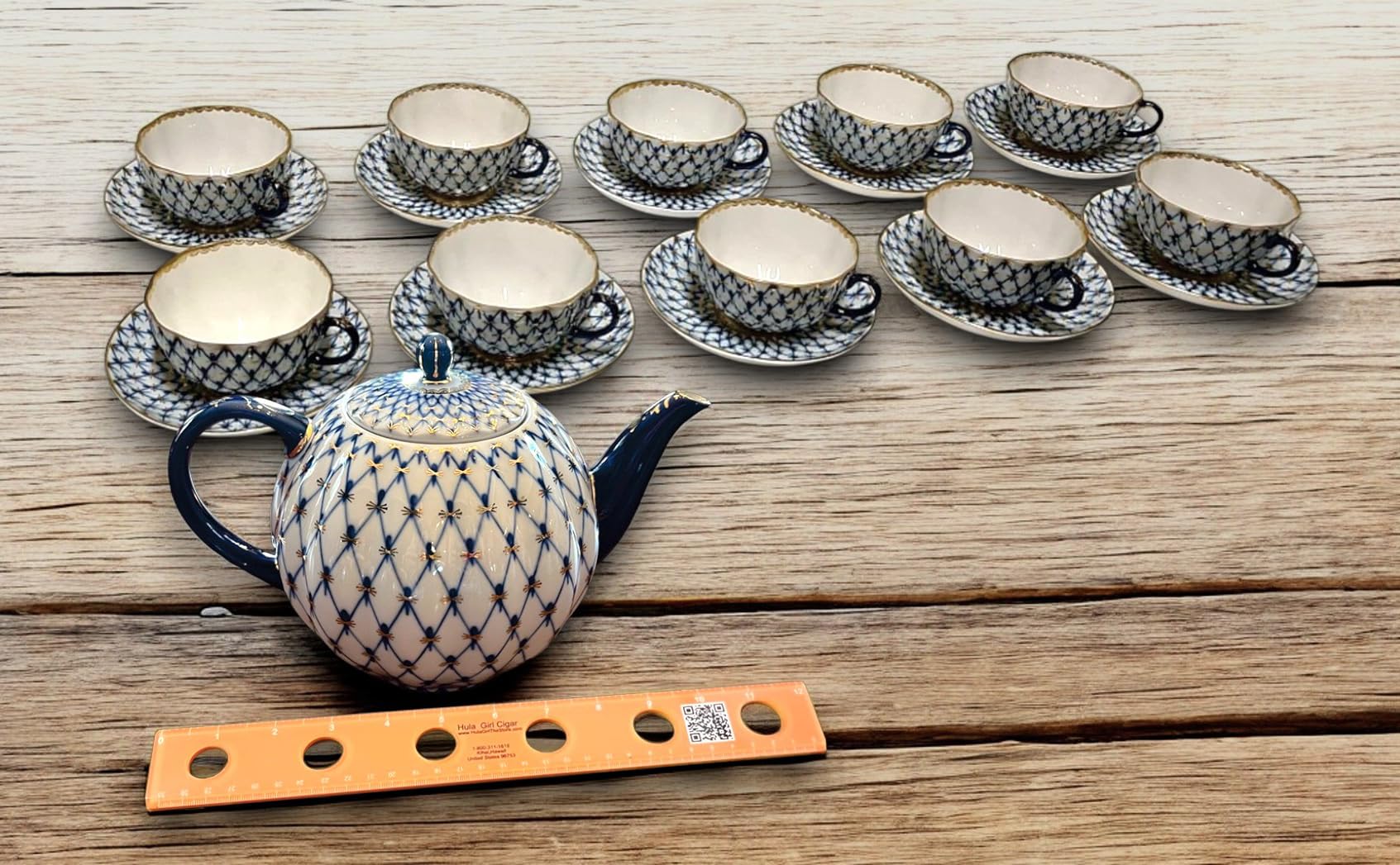 Lomonosov Porcelain 10-Cup Large Tea Pot 68 oz/2000 ml Cobalt Net - Elegant Russian Tea Set for Afternoon Tea & Formal Gatherings