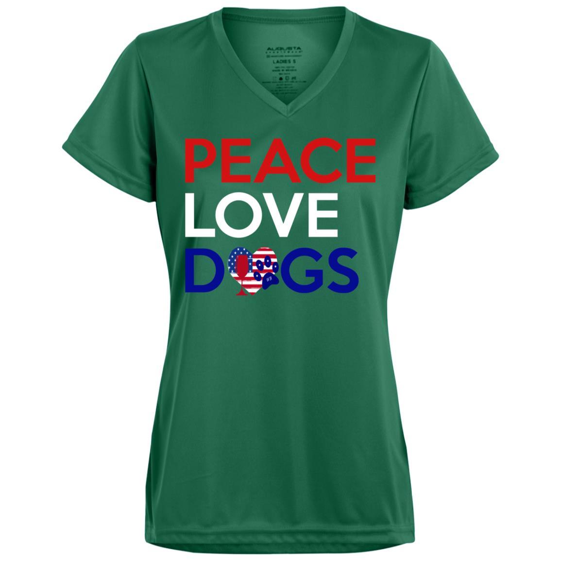 WineyBitches.Co Peace Love Dogs Moisture-Wicking Ladies T-Shirt - Perfect for Dog Lovers, Outdoor Activities & Casual Wear