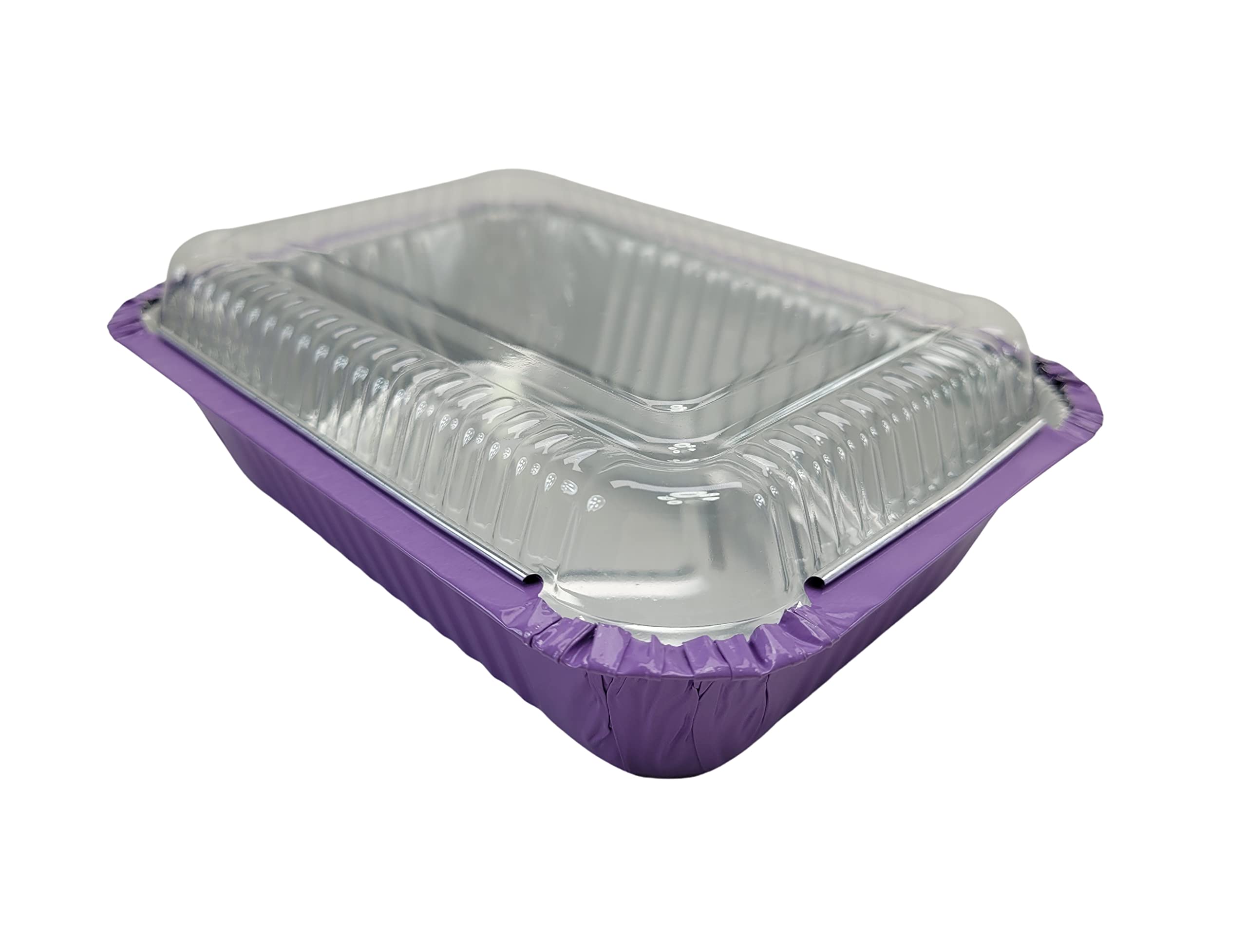 KitchenDance 1.5 lb. Heavy Duty Colored Aluminum Foil Takeout Containers with Lids - Disposable Casserole Pans for Cooking, Baking, Freezing & Food Storage - 50 Pack Purple - Perfect for Meal Prep, Party Catering & Leftovers