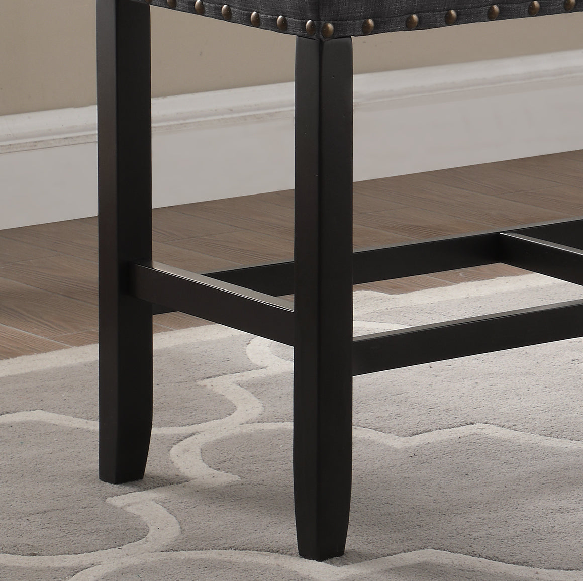Roundhill Furniture Biony Fabric Counter Height Dining Bench with Nailhead Trim, Grey - Stylish Bar Stool for Kitchen Island, Breakfast Nook & Small Space Dining