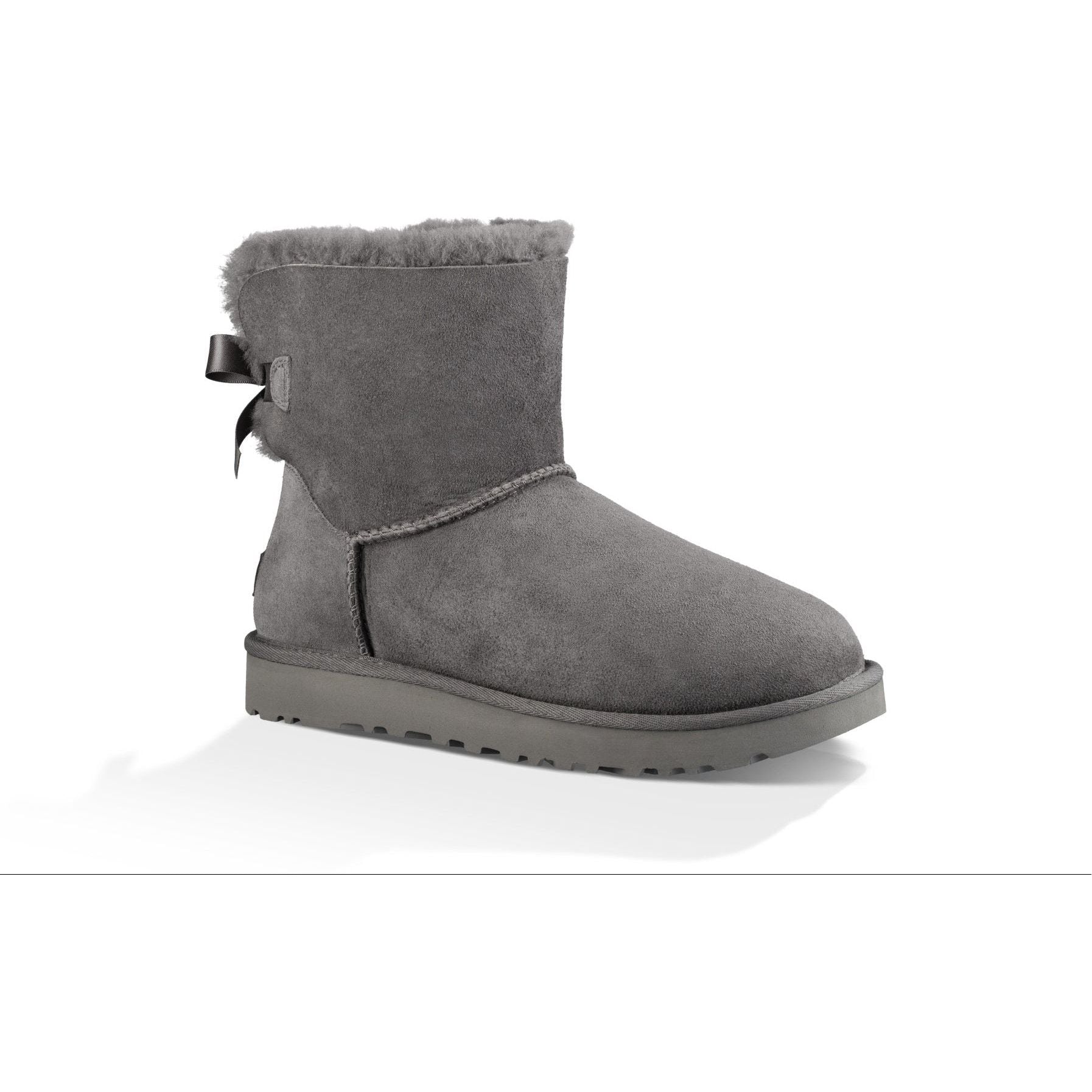 UGG Women's Mini Bailey Bow II Boots - Cozy Winter Boots for Women, Grey Suede with Bow Detail | Perfect for Cold Weather, Snow, and Casual Outfits